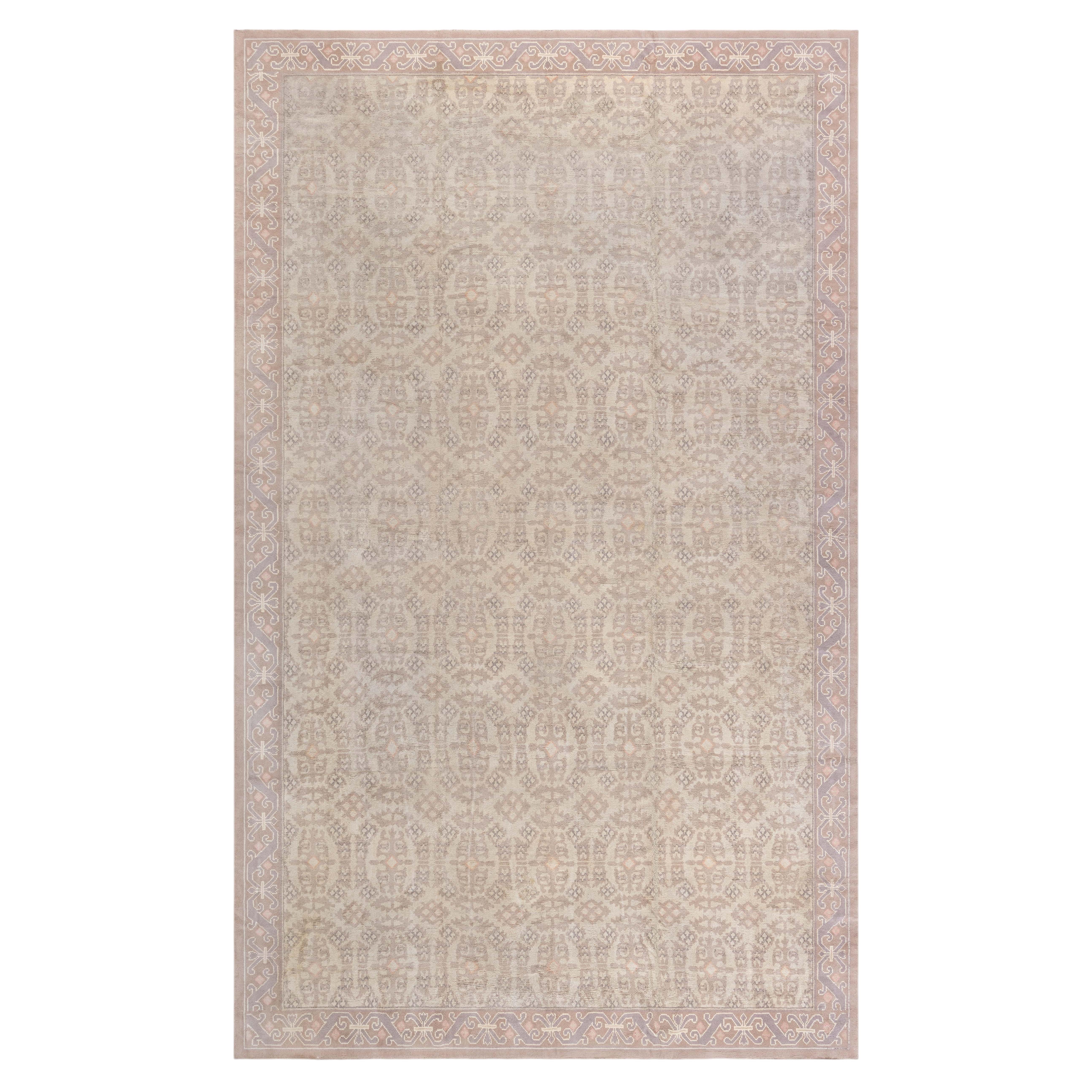 Doris Leslie Blau Vintage Spanish Floral Soft Beige Hand-Knotted Wool Rug