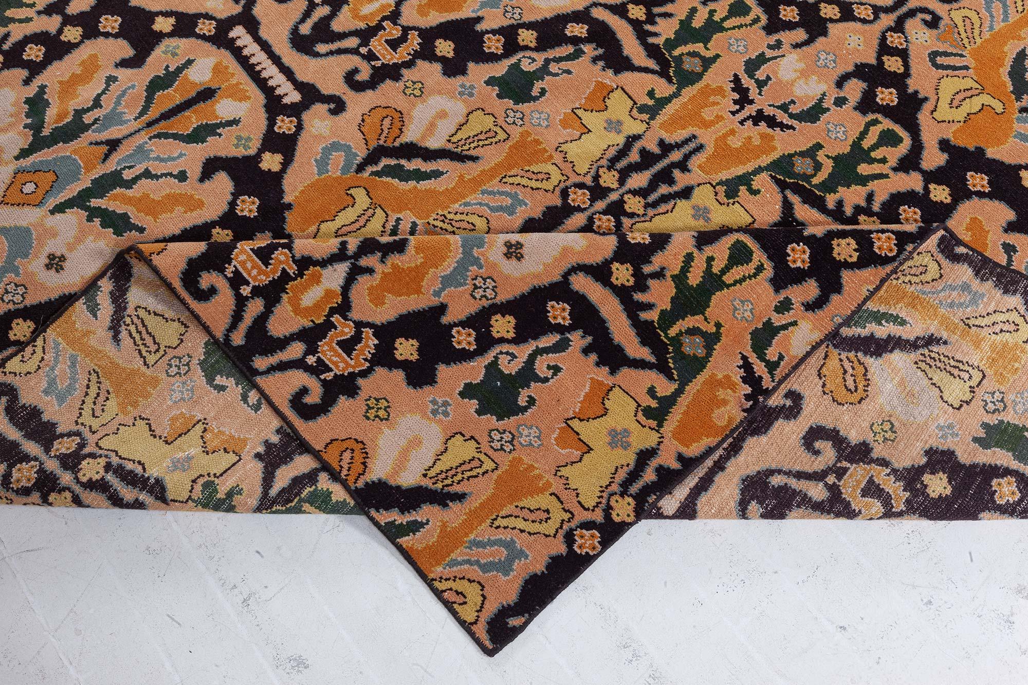 Doris Leslie Blauer spanischer Vintage-Teppich (Größe verstellt) (Wolle) im Angebot