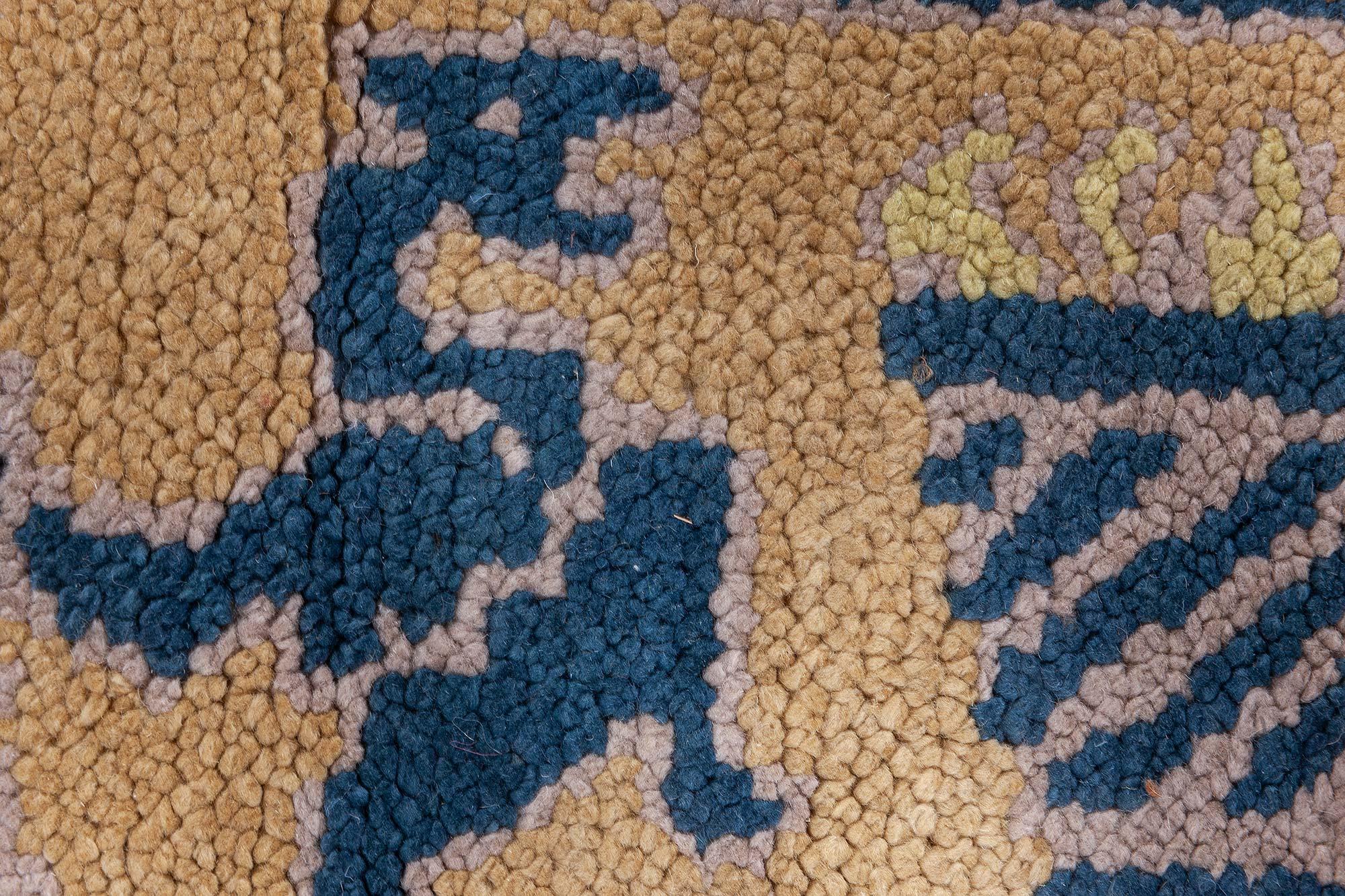 Doris Leslie Blau Vintage Spanish Yellow and Blue Handmade Wool Rug For Sale 4