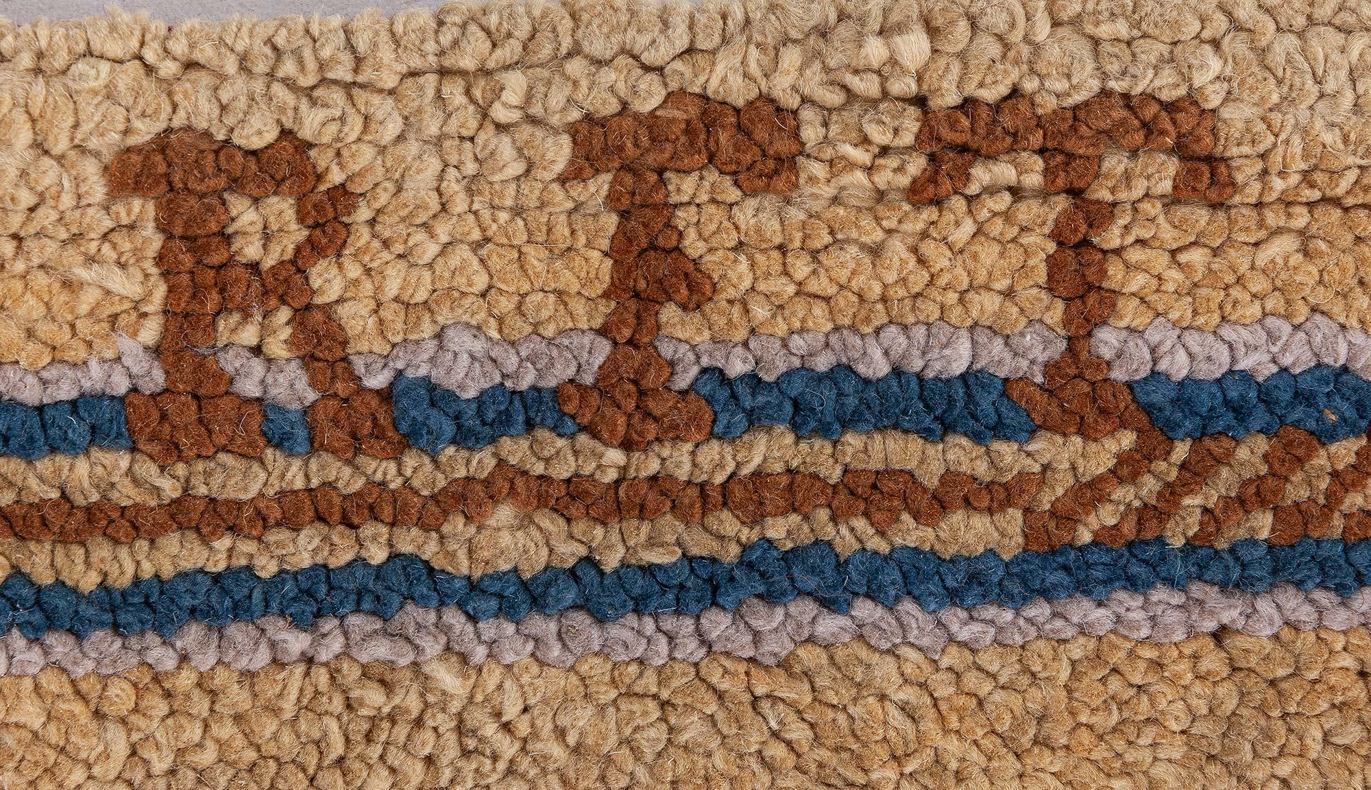 Vintage Spanish yellow, blue handmade wool rug
Size: 16'6