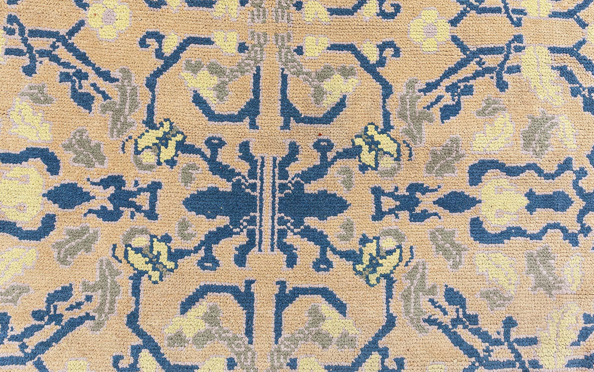 Hand-Woven Doris Leslie Blau Vintage Spanish Yellow and Blue Handmade Wool Rug For Sale