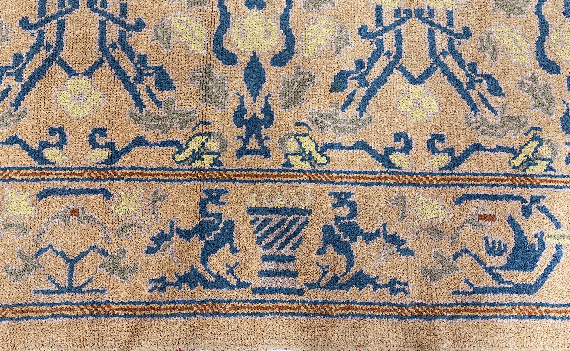 Doris Leslie Blau Vintage Spanish Yellow and Blue Handmade Wool Rug In Good Condition For Sale In New York, NY