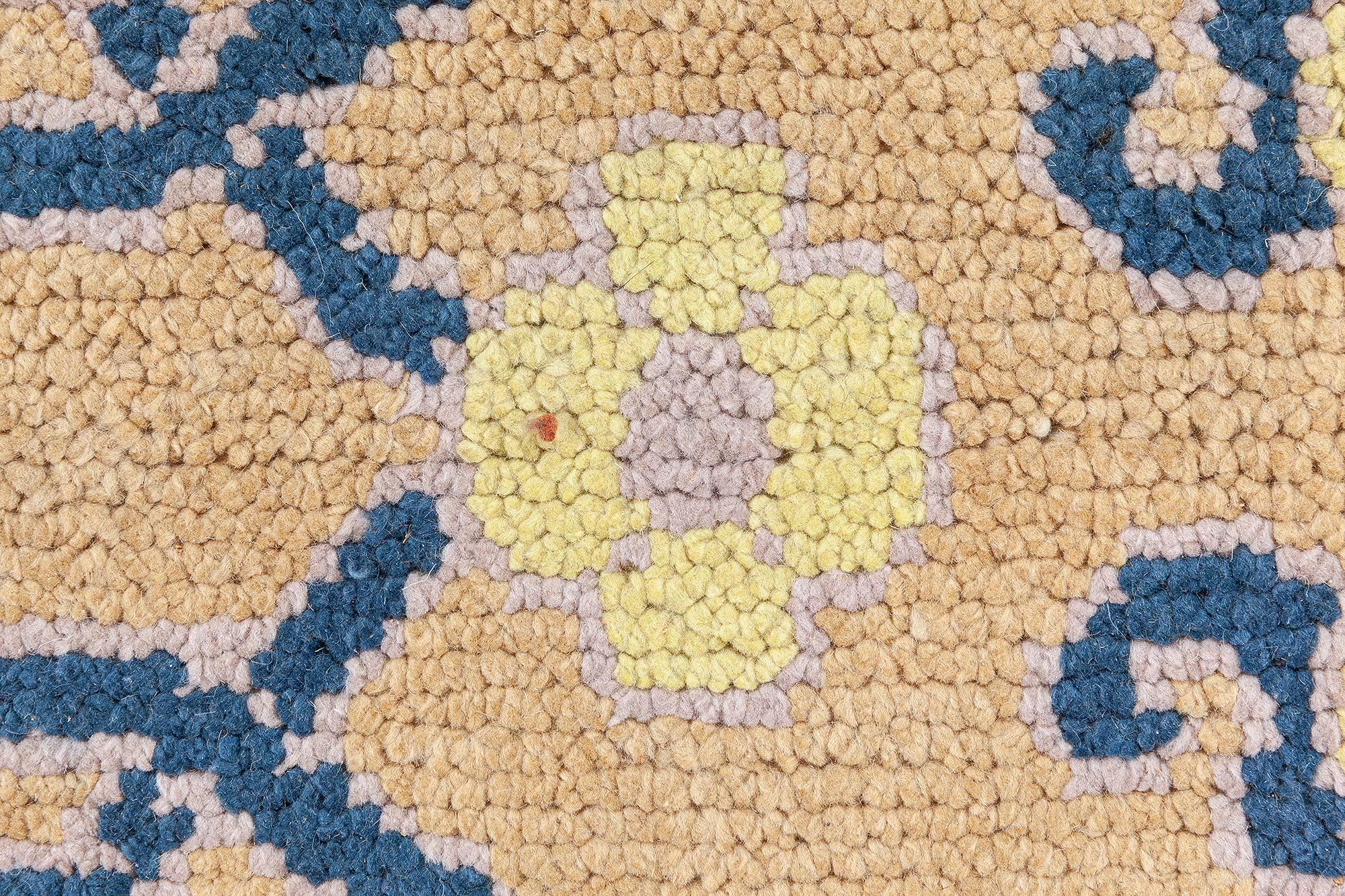 Doris Leslie Blau Vintage Spanish Yellow and Blue Handmade Wool Rug For Sale 2
