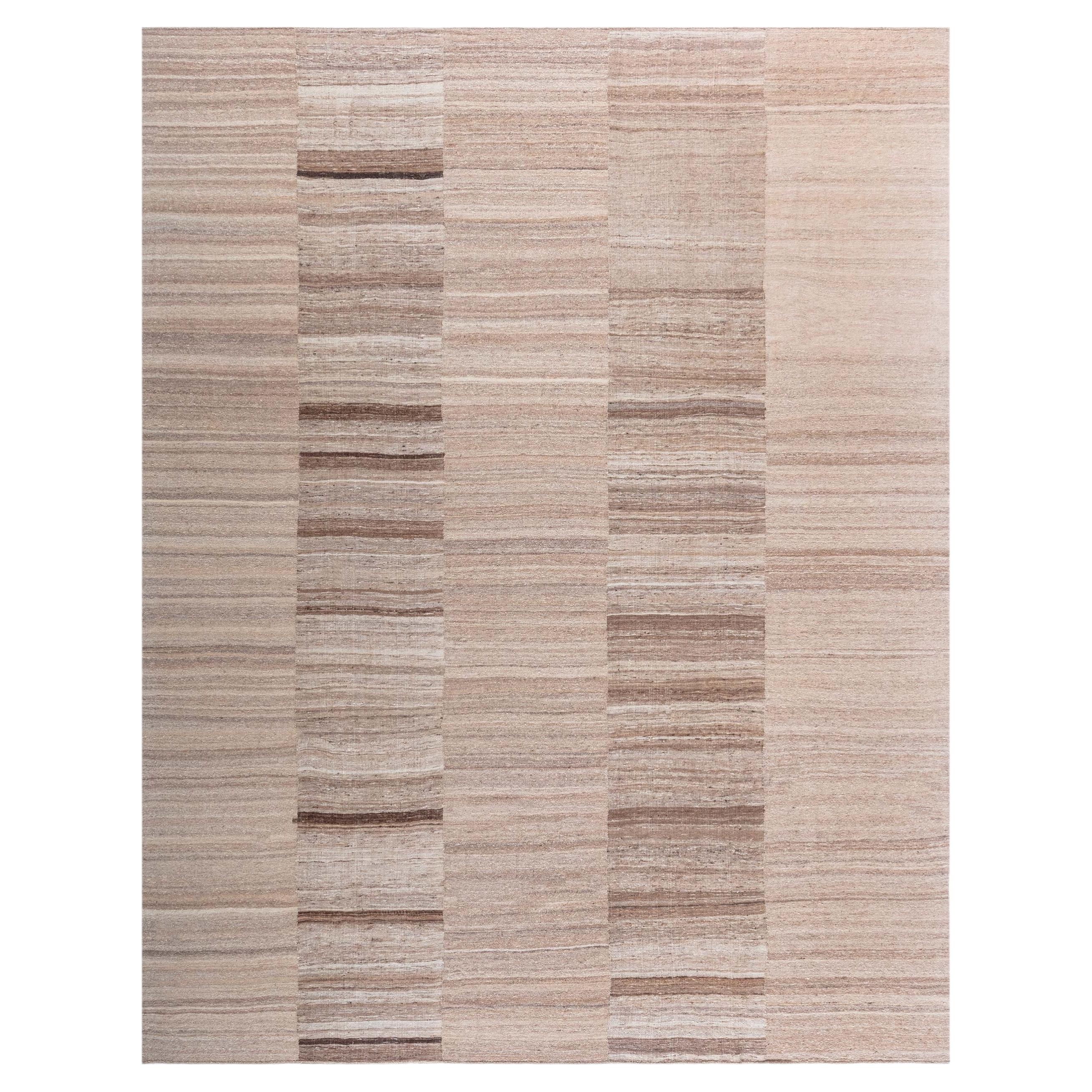 Doris Leslie Blau Vintage Striped Cream Beige Hand-Knotted Wool Carpet For Sale