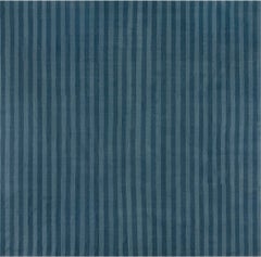 Doris Leslie Blau Vintage Striped Indian Dhurrie Rug in Cool Blue Tones