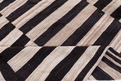 Doris Leslie Blau Tapis de laine noué à la main, rayé ivoire et charbon de bois