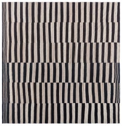 Doris Leslie Blau Vintage Striped Ivory And Charcoal Hand-Knotted Wool Rug