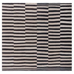 Doris Leslie Blau Vintage Striped Ivory And Charcoal Hand-Knotted Wool Rug