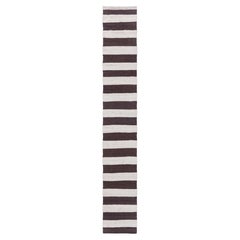 Doris Leslie Blau - Runner in lana annodato a mano a strisce vintage avorio e carbone