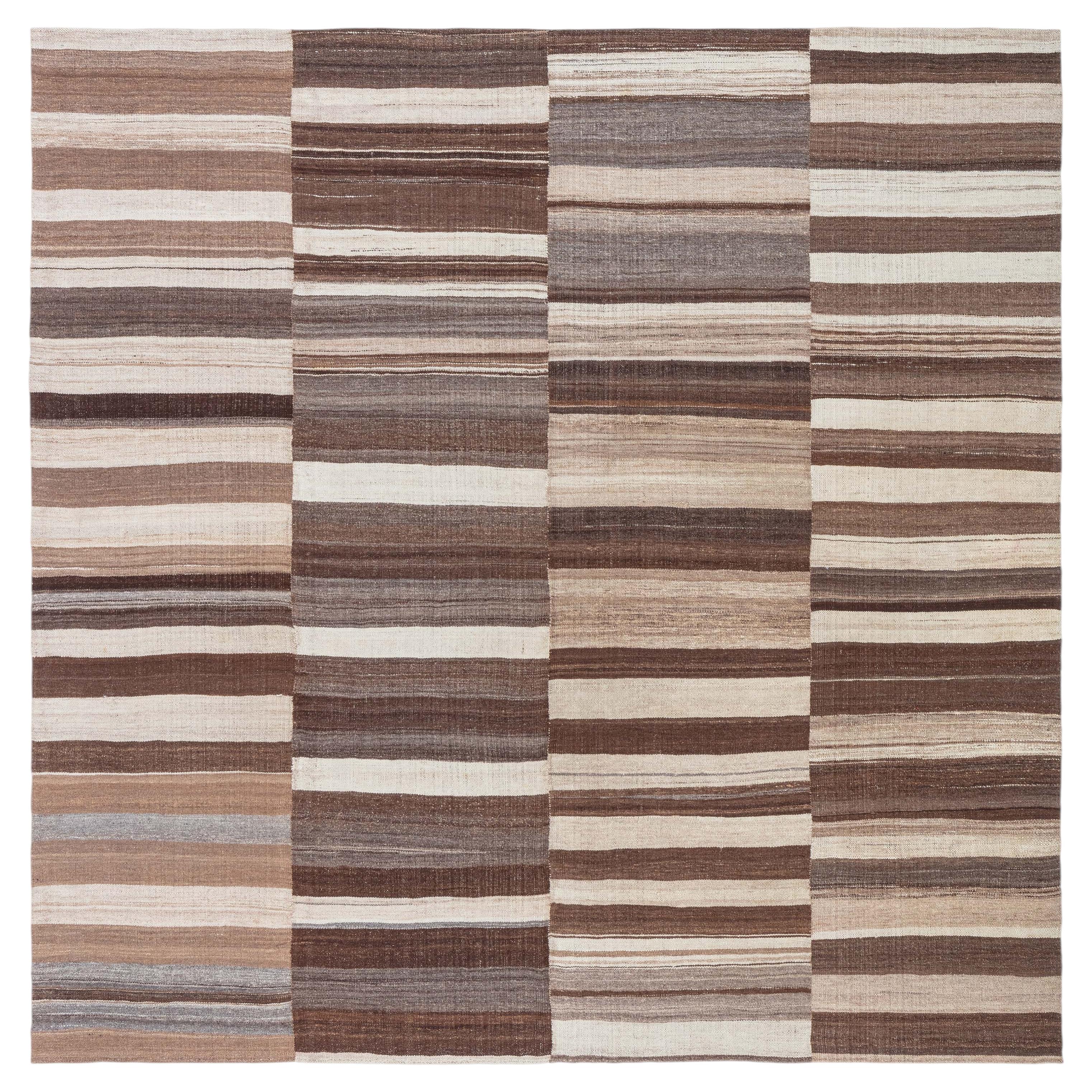 Doris Leslie Blau Vintage Striped Light Beige Hand-Knotted Wool Rug