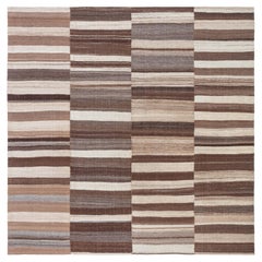 Doris Leslie Blau Vintage Striped Light Beige Hand-Knotted Wool Rug