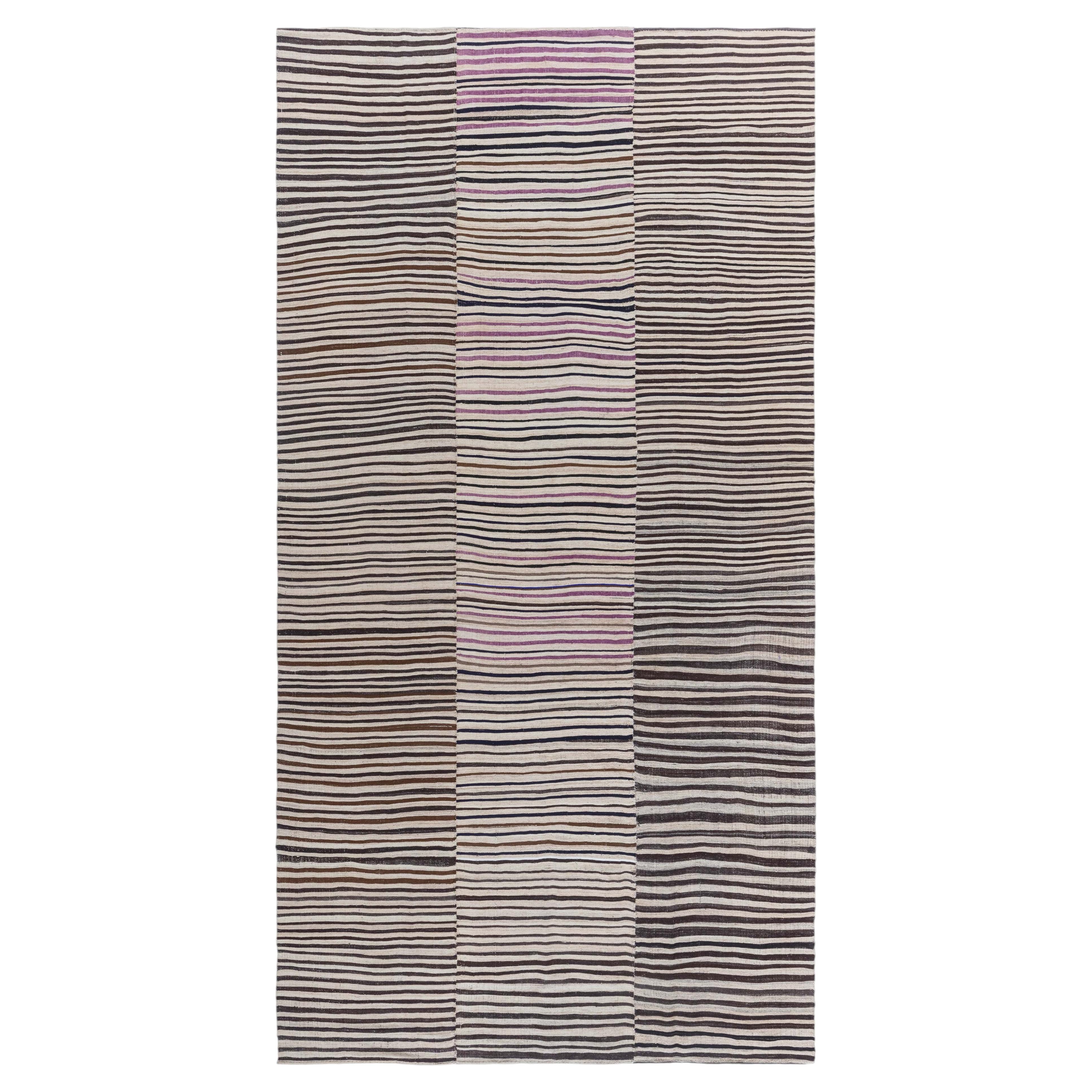 Doris Leslie Blau Vintage Striped Light Beige Hand-Knotted Wool Rug