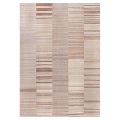 Doris Leslie Blau Tappeto di lana vintage a righe beige chiaro annodato a mano