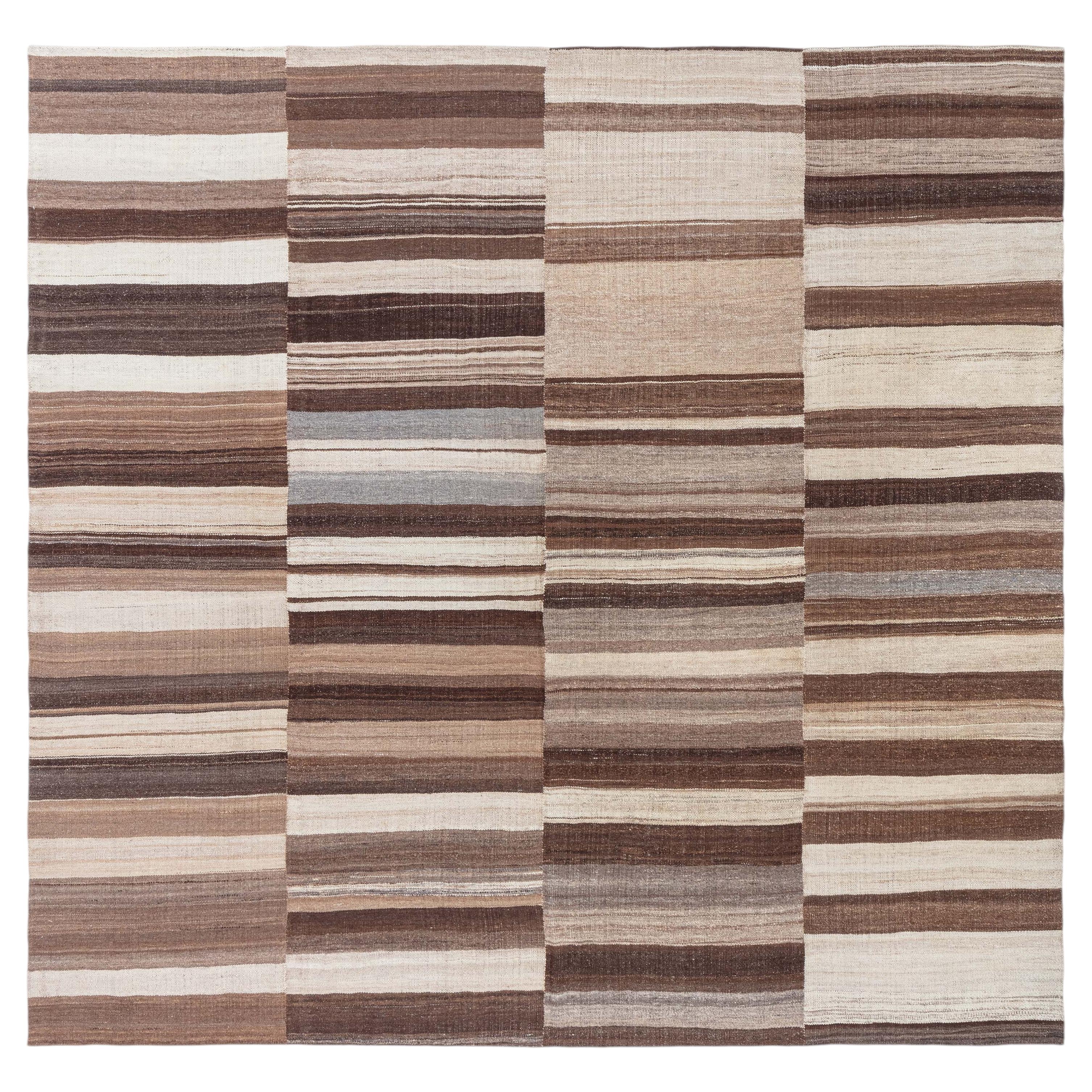 Doris Leslie Blau Vintage Striped Light Beige Hand-Knotted Wool Rug