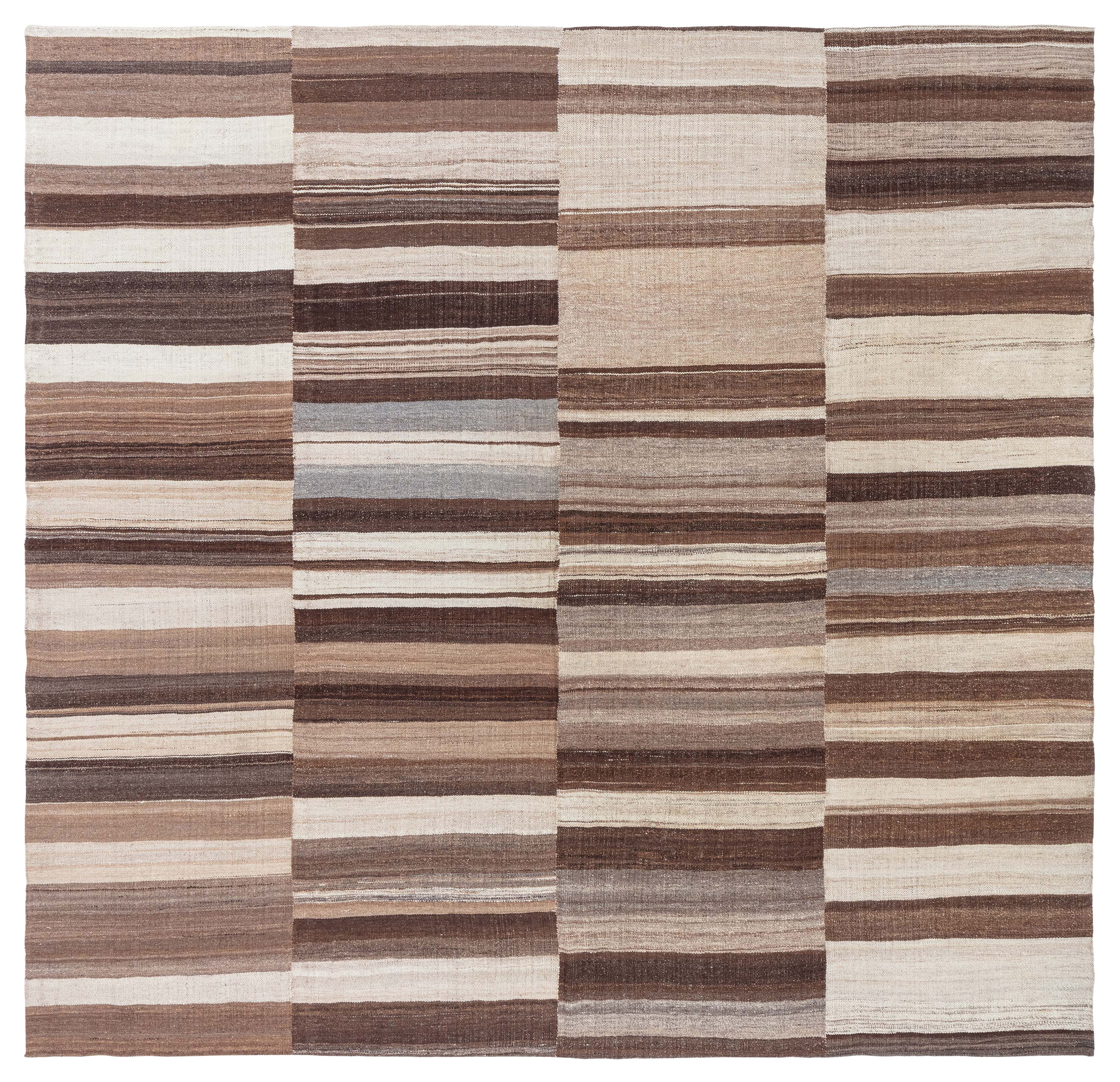 Doris Leslie Blau Vintage Striped Light Beige Hand-Knotted Wool Rug