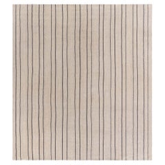 Doris Leslie Blau Vintage Striped Light Beige Hand-Knotted Wool Rug
