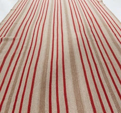 Doris Leslie Blau Vintage Gestreift Hellbeige Handgeknüpfter Läufer aus Wolle