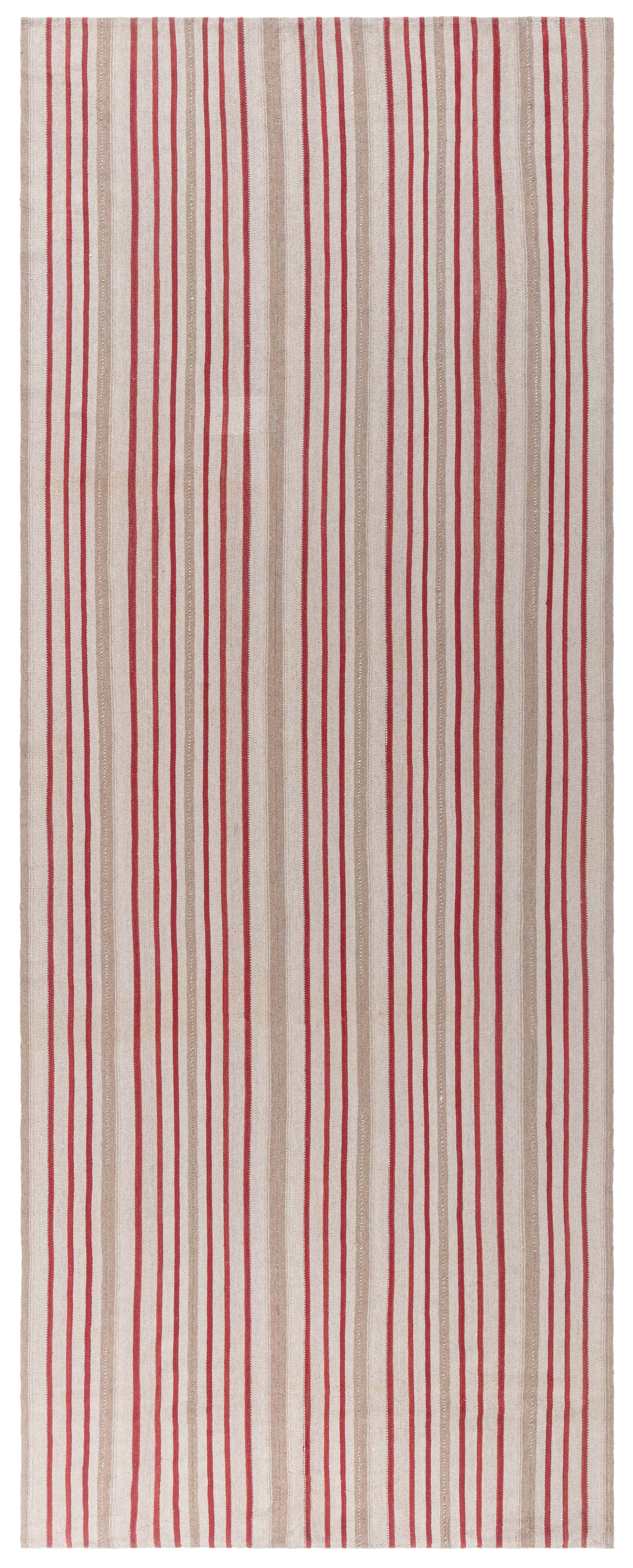 Doris Leslie Blau Vintage Striped Light Beige Hand-Knotted Wool Runner