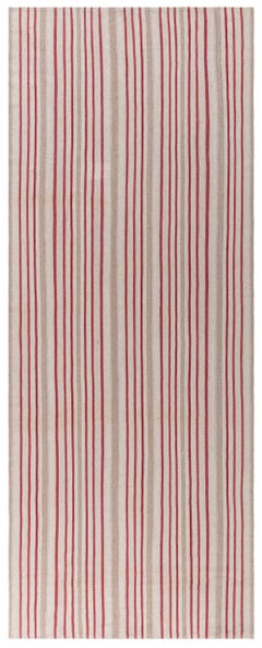 Doris Leslie Blau Vintage Gestreift Hellbeige Handgeknüpfter Läufer aus Wolle