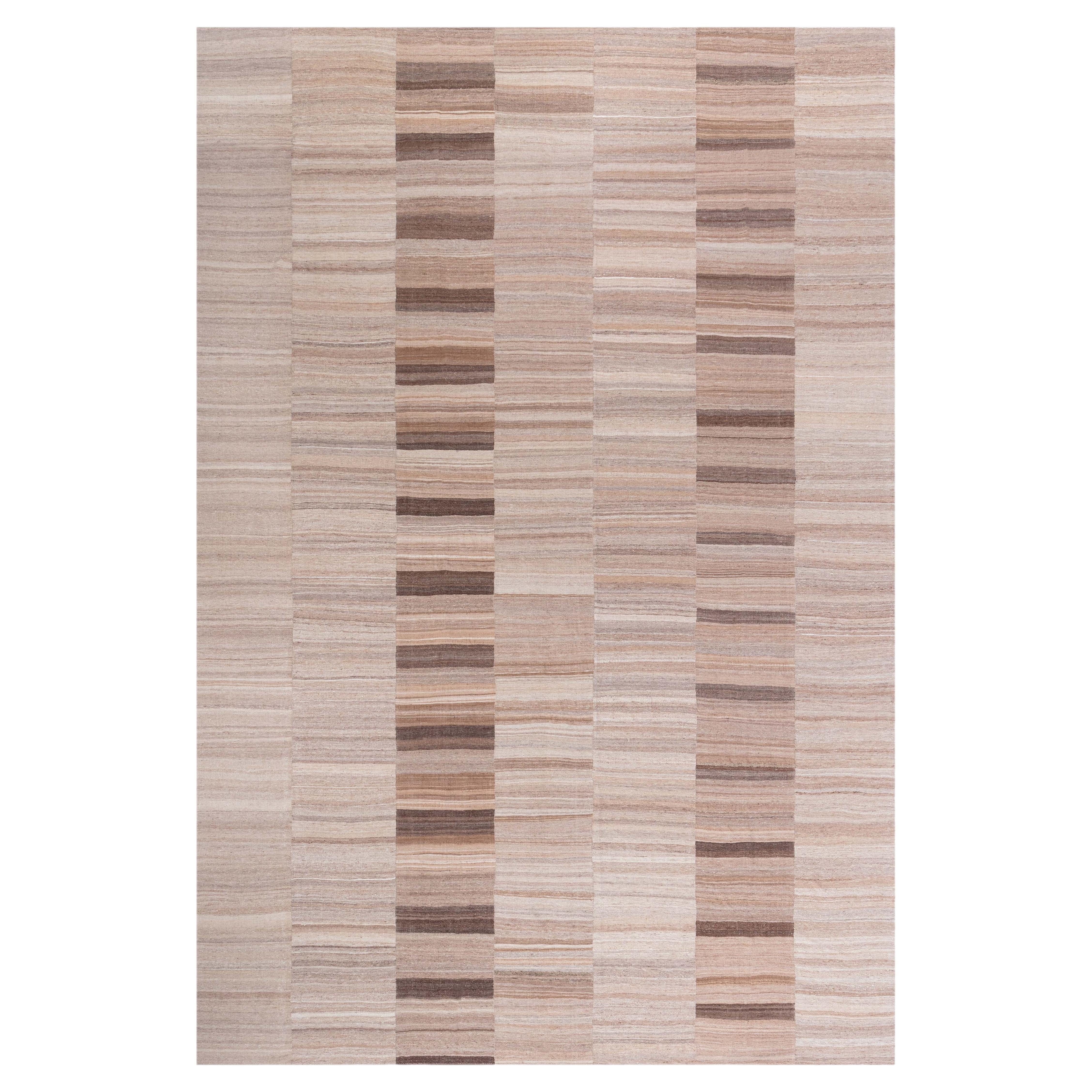 Doris Leslie Blau Vintage Striped Oversized Soft Beige Hand-Knotted Wool Carpet