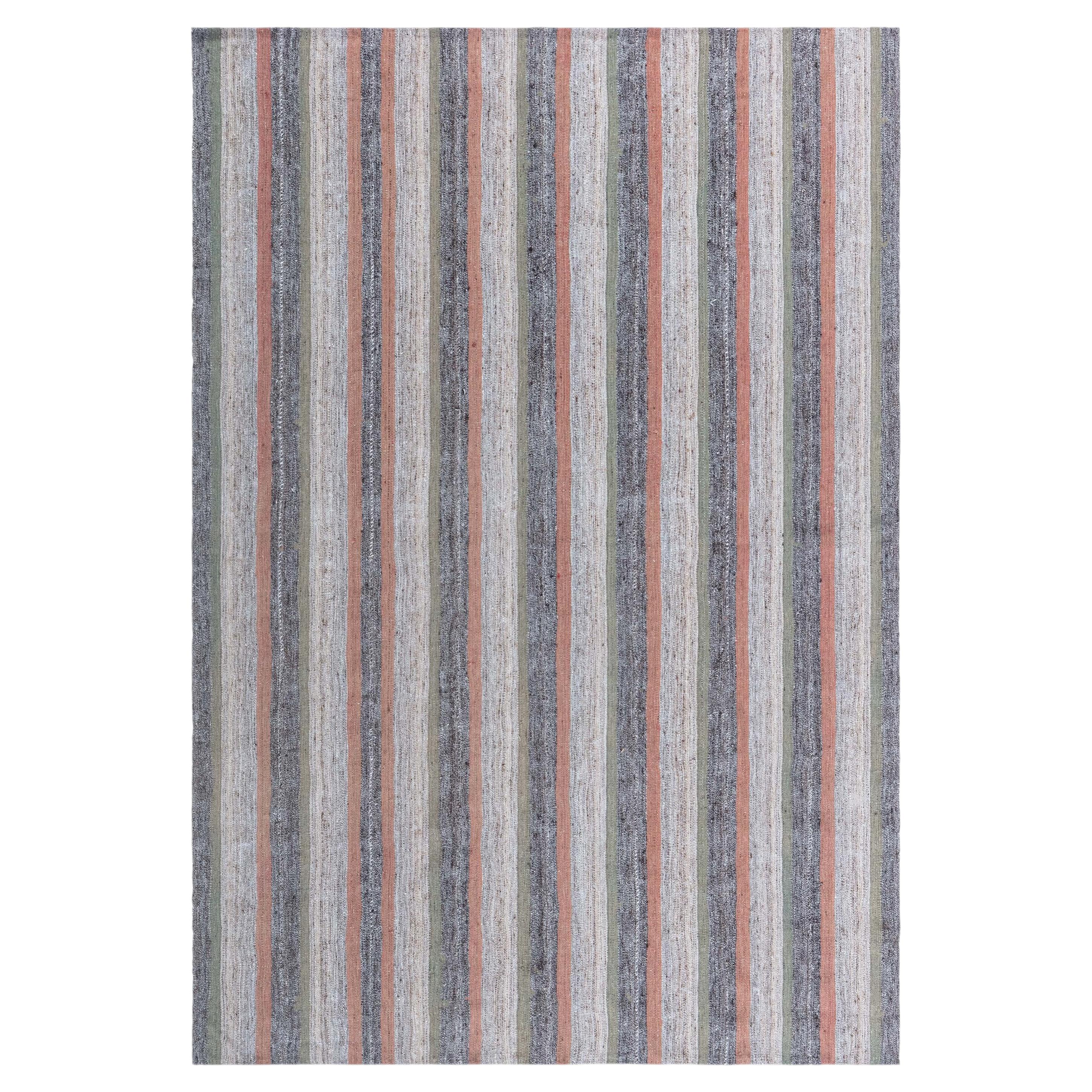 Doris Leslie Blau Vintage Striped Pale Sand Hand-Knotted Wool Carpet