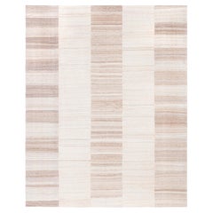 Doris Leslie Blau Vintage Striped Soft Beige Hand-Knotted Wool Carpet