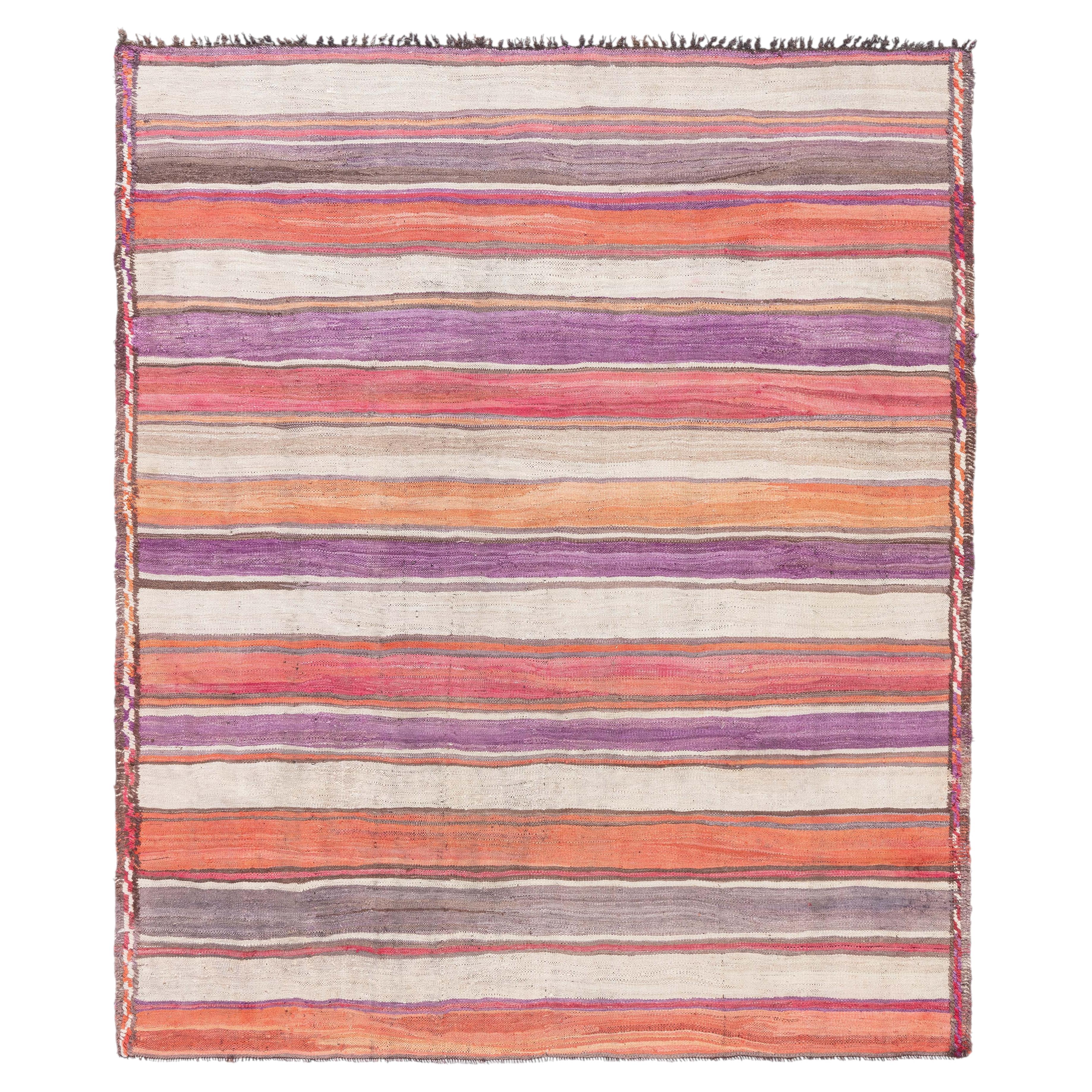 Doris Leslie Blau Vintage Striped Soft Beige Hand-Knotted Wool Carpet