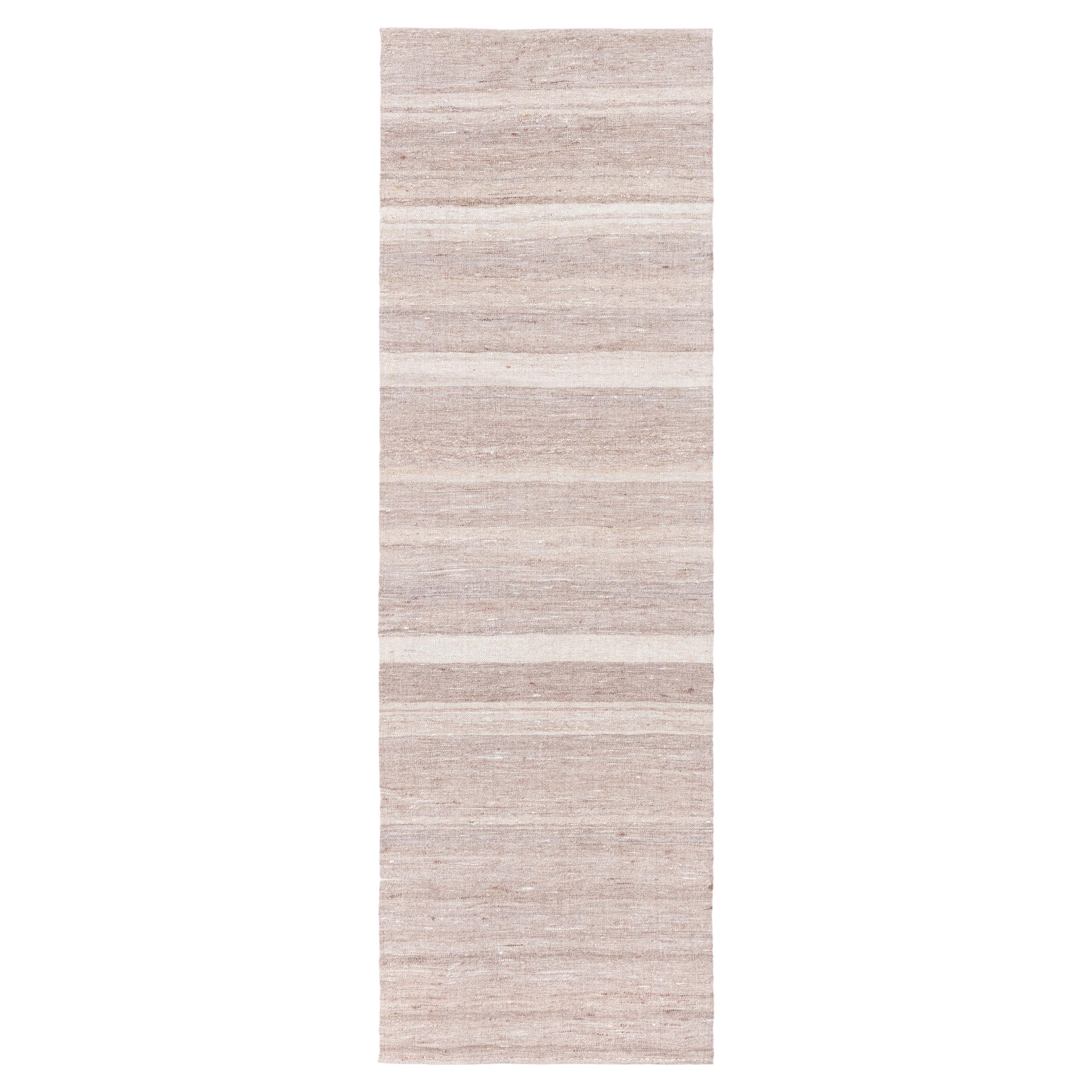 Doris Leslie Blau Vintage Striped Warm Tan With Light Beige Hand-Knotted Runner For Sale