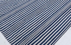 Doris Leslie Blau Vintage Striped White And Navy Blue Hand-Knotted Wool Carpet