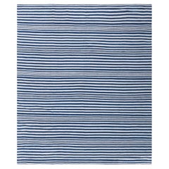 Doris Leslie Blau Vintage Striped White And Navy Blue Hand-Knotted Wool Rug