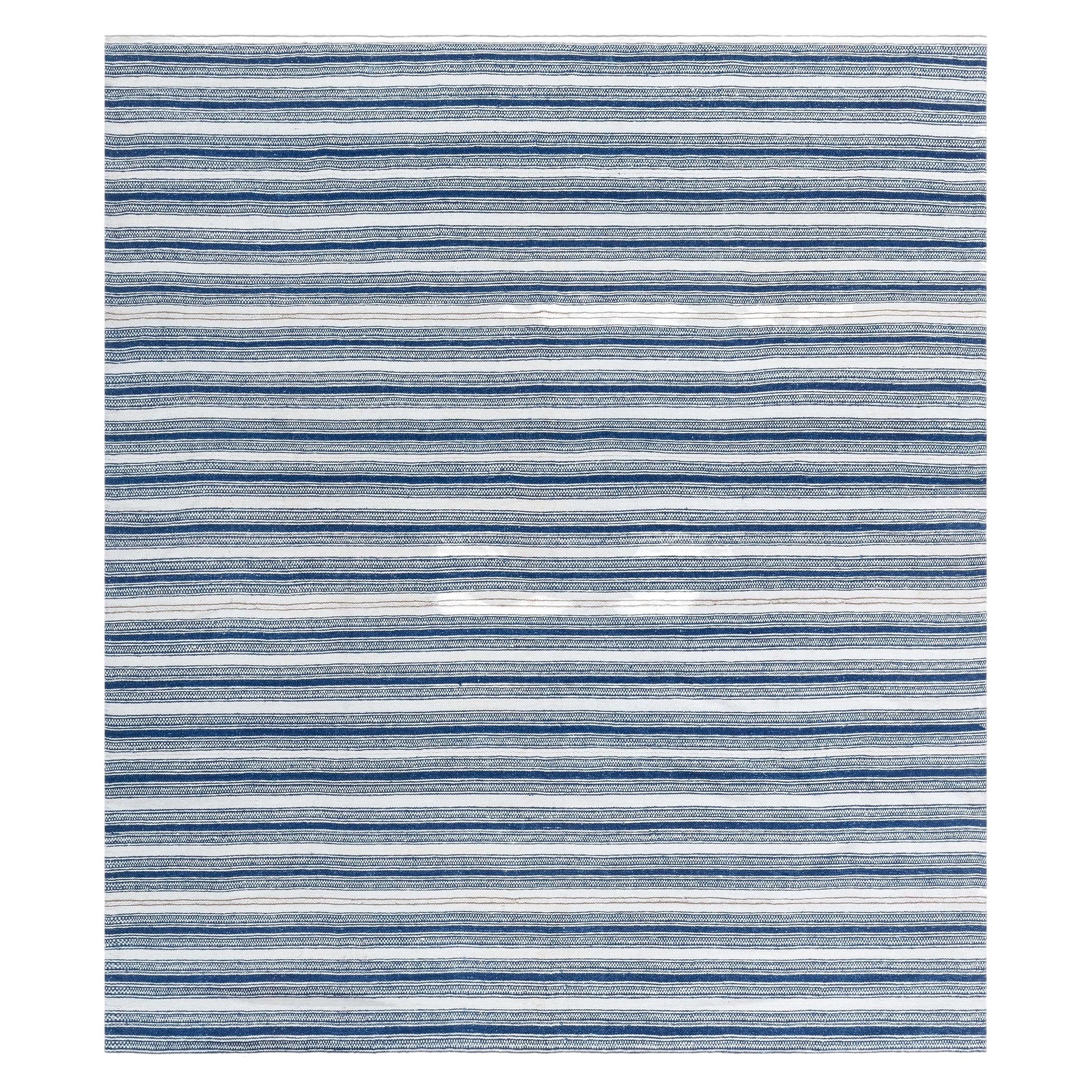 Doris Leslie Blau Vintage Striped White Hand-Knotted Wool Carpet