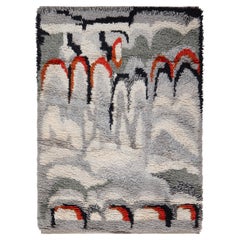 Doris Leslie Blau Vintage Swedish Abstract Light Gray Carpet Rya Pile Carpet