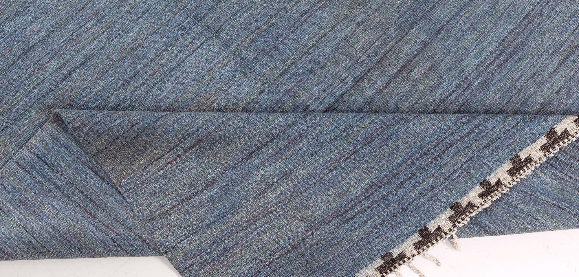 Mid-Century Modern Tapis suédois vintage beige bleu gris tissé à plat Doris Leslie Blau en vente