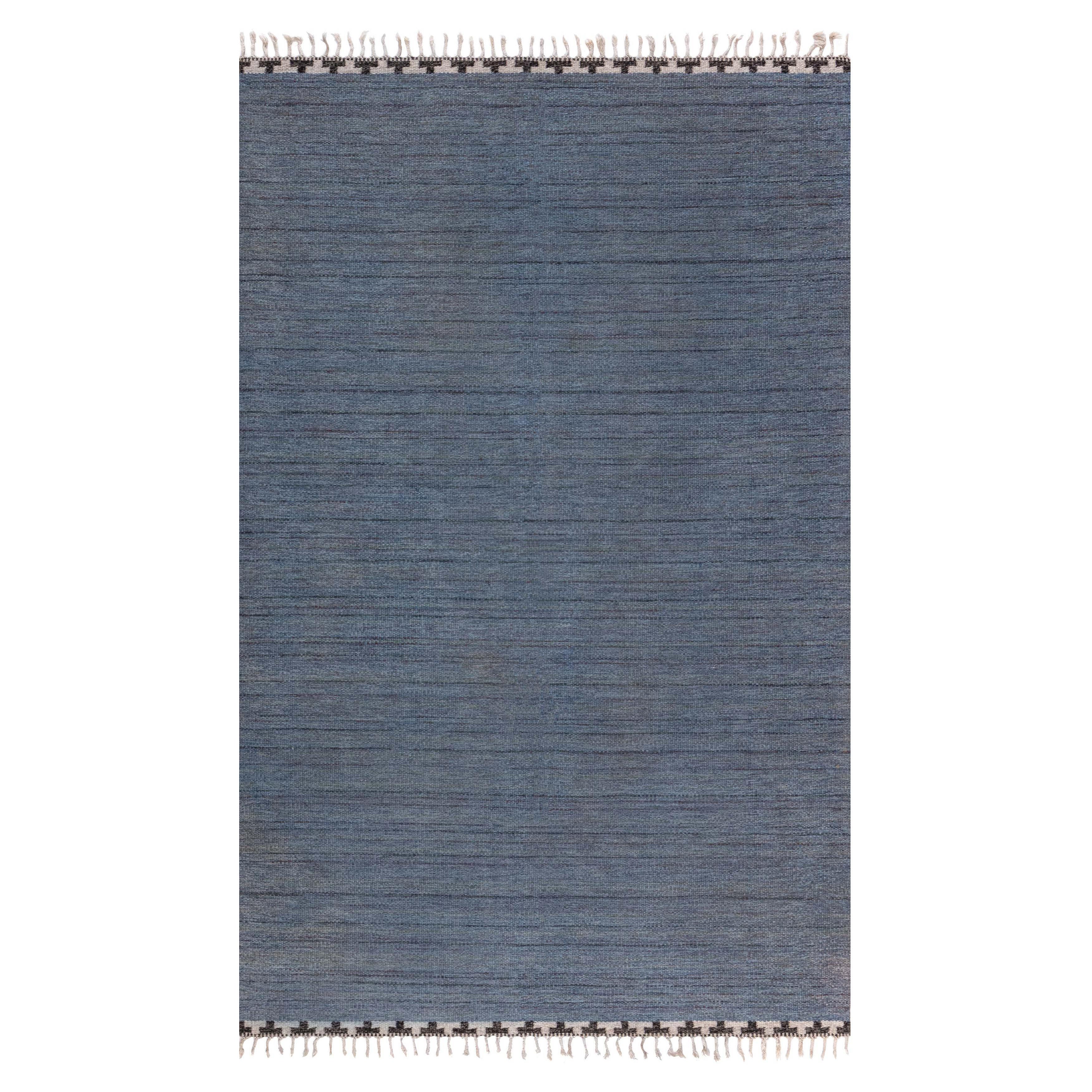 Doris Leslie Blau Vintage Swedish Beige Blue Gray Flat Woven Rug