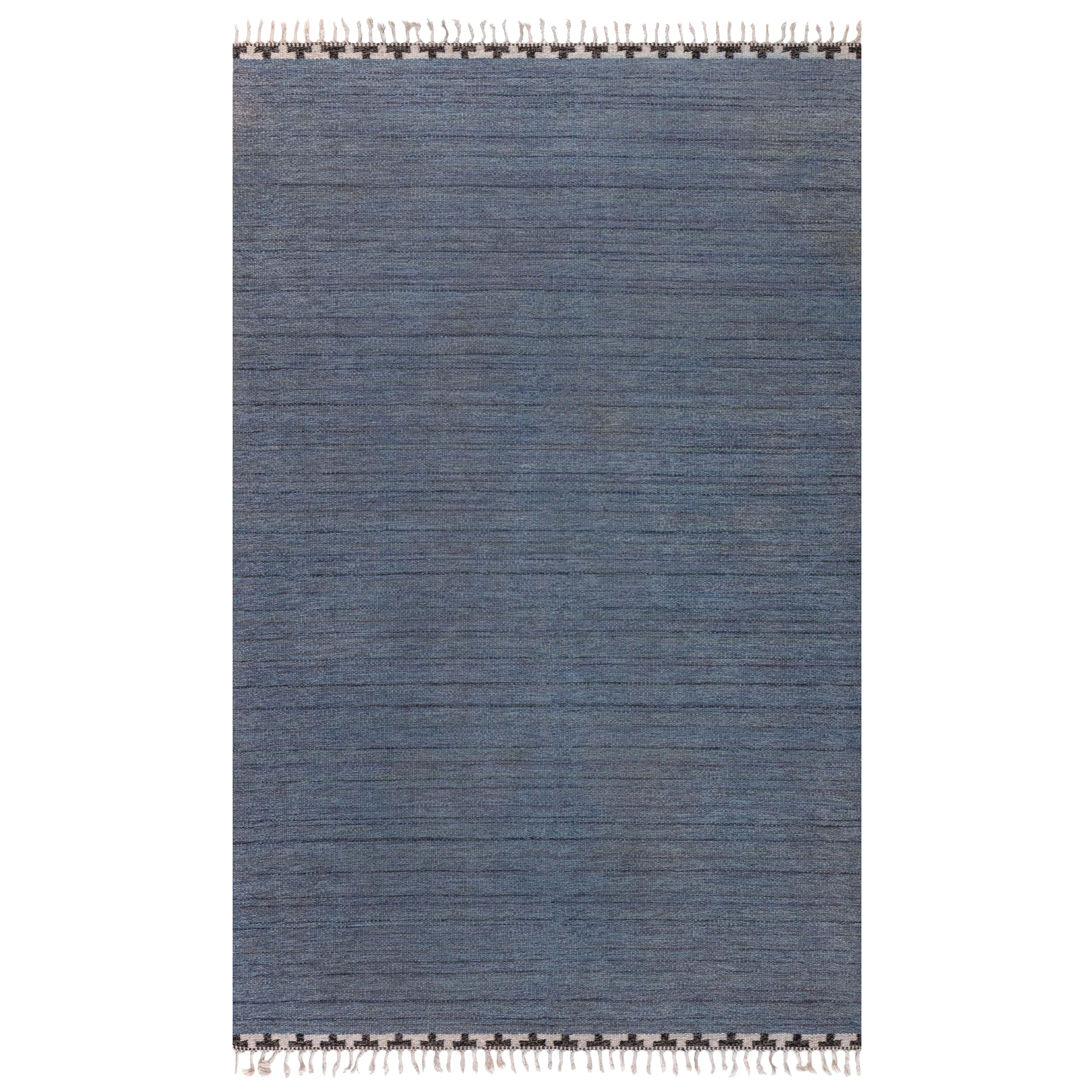 Tapis suédois vintage beige bleu gris tissé à plat Doris Leslie Blau