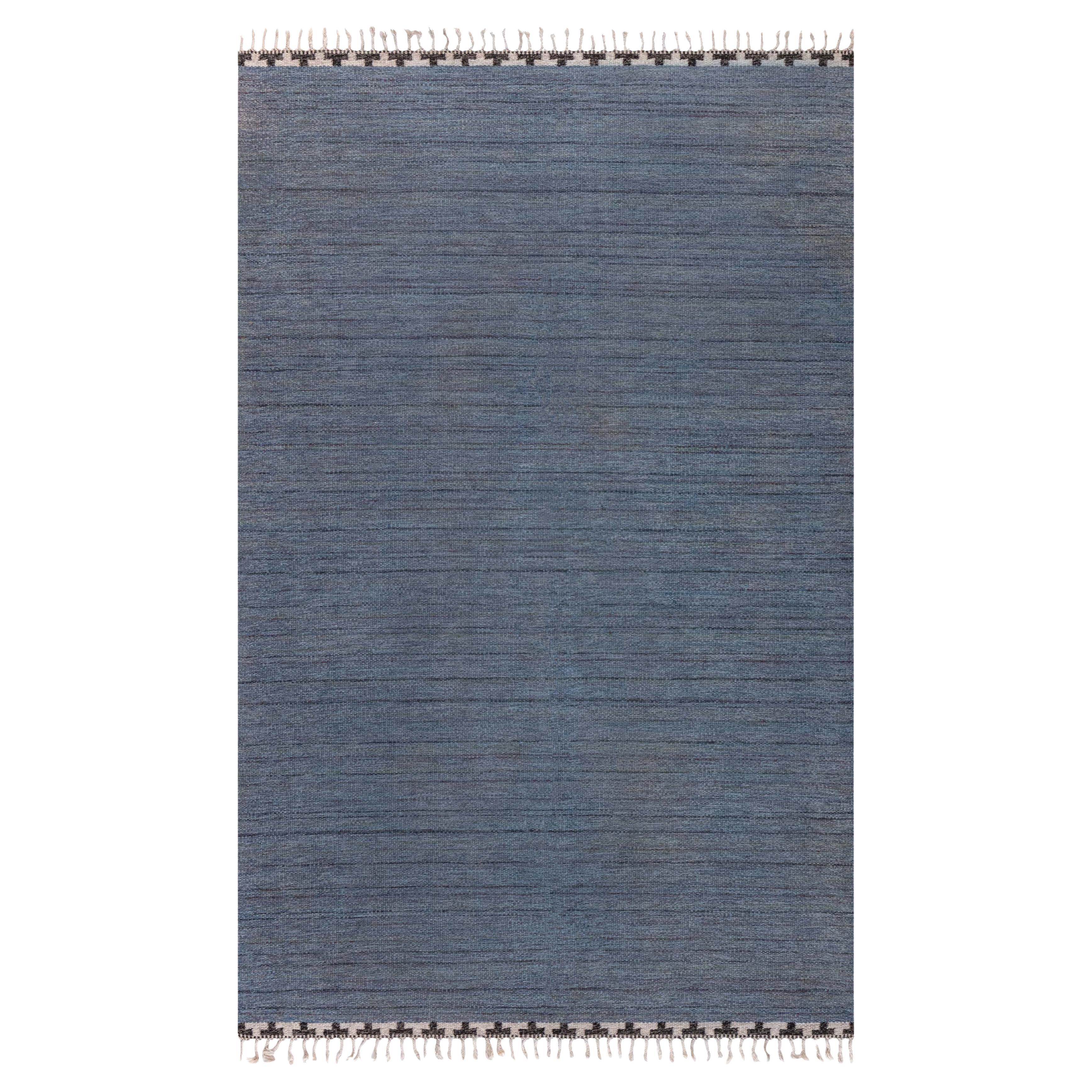 Doris Leslie Blau Vintage Swedish Beige Blue Gray Flat Woven Rug For Sale