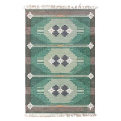 Tapis vintage suédois gris foncé à tissage plat « Doris Leslie Blau », créé par Ingegerd Silow