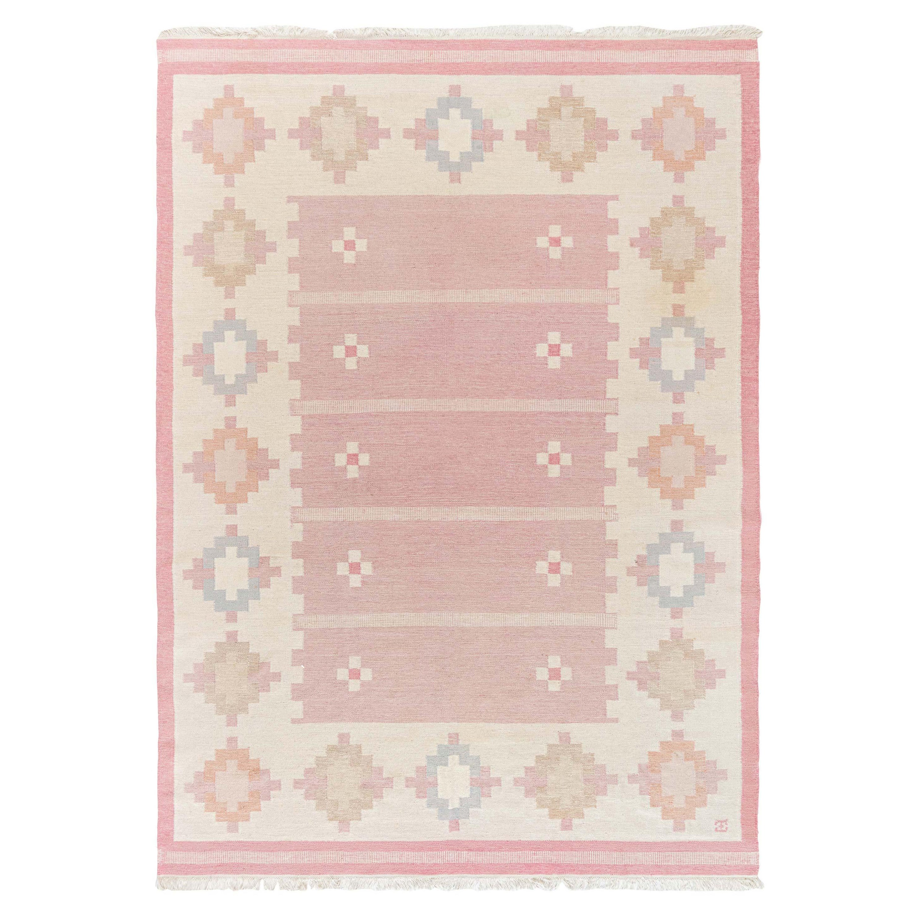 Doris Leslie Blauer schwedischer doppelseitiger Vintage-Teppich