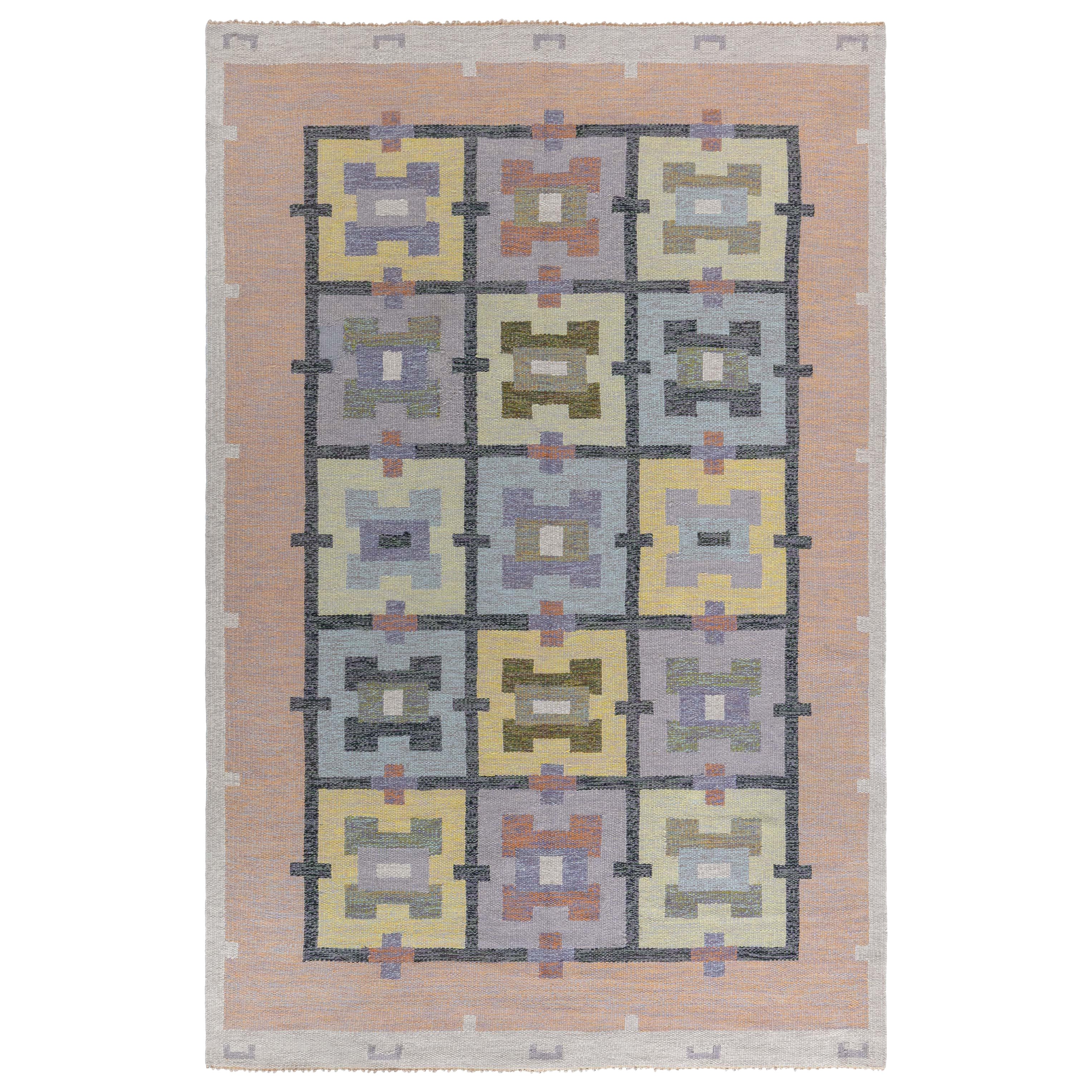 Doris Leslie Blauer schwedischer Flachgewebe-Teppich von Agda Osterberg, Vintage