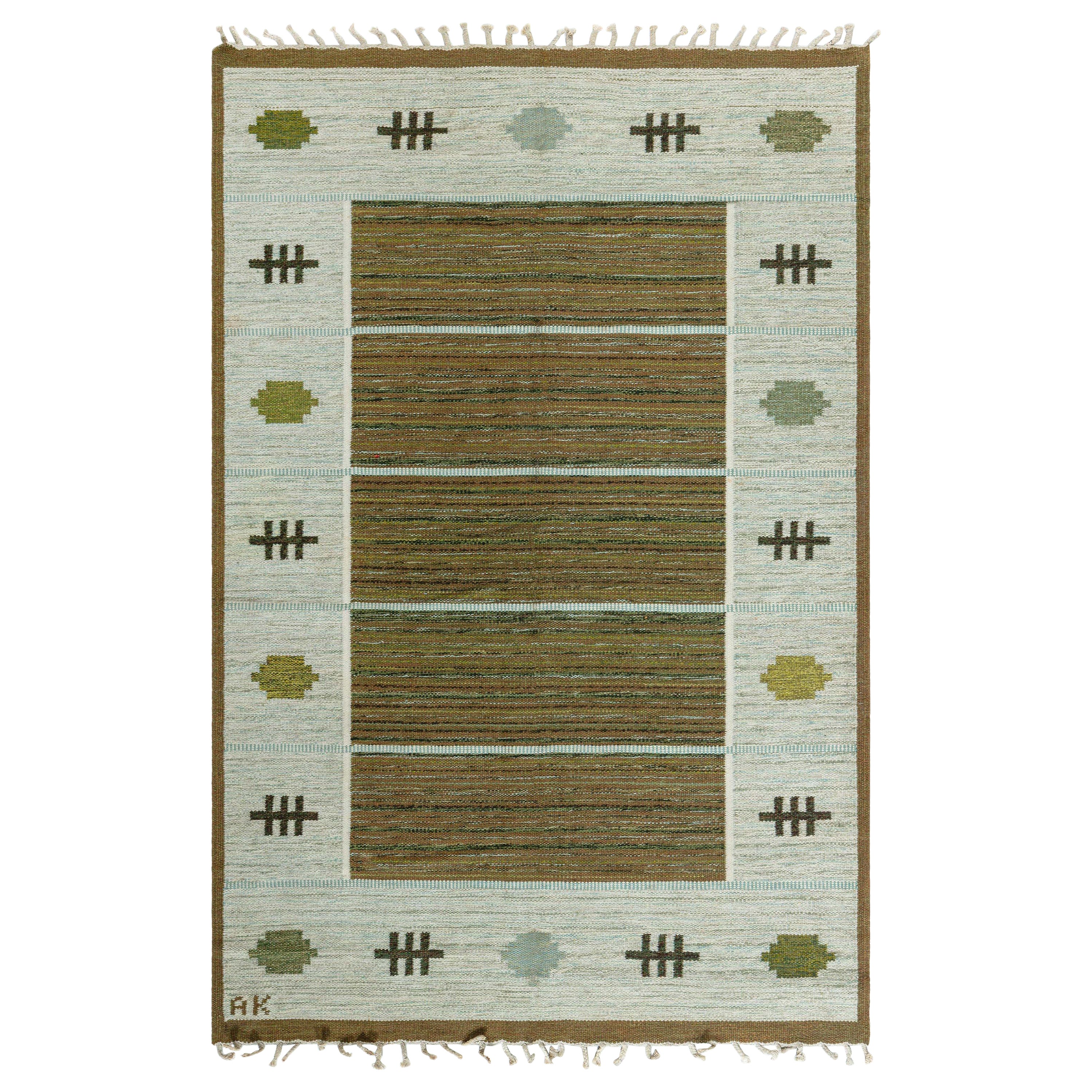 Doris Leslie Blau Schwedischer Flachgewebe-Teppich von Aina Kånge, signiert "AK".