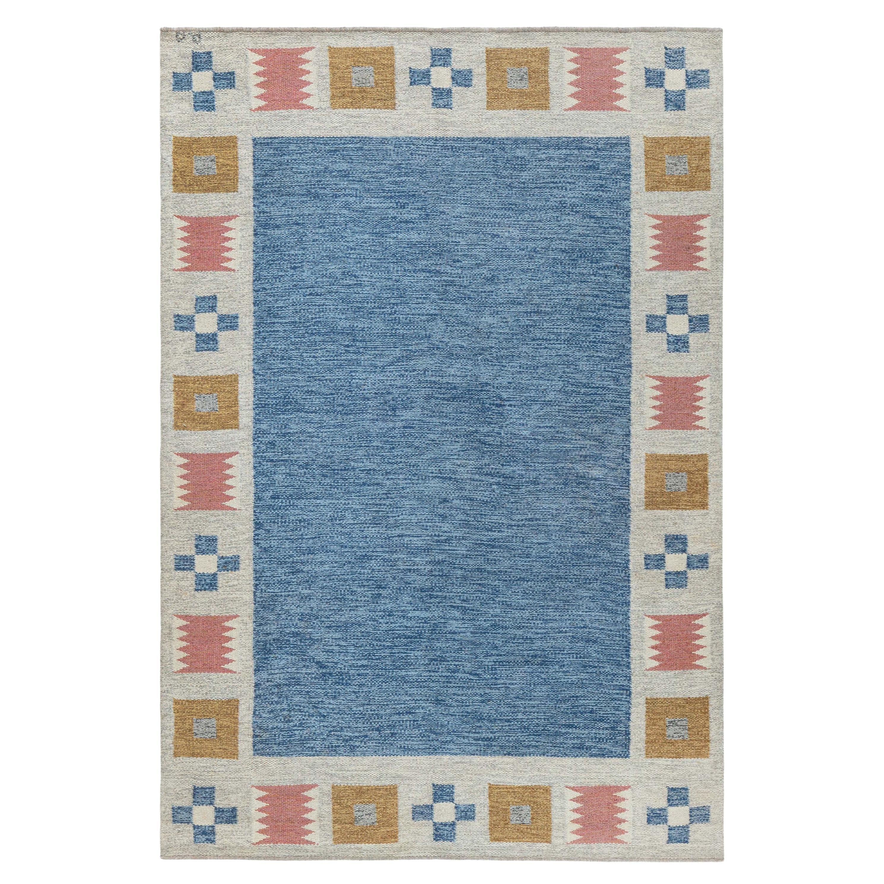 Doris Leslie Blau Vintage Schwedischer Flachgewebe-Teppich von Birgitta Söderkvist, (BS)