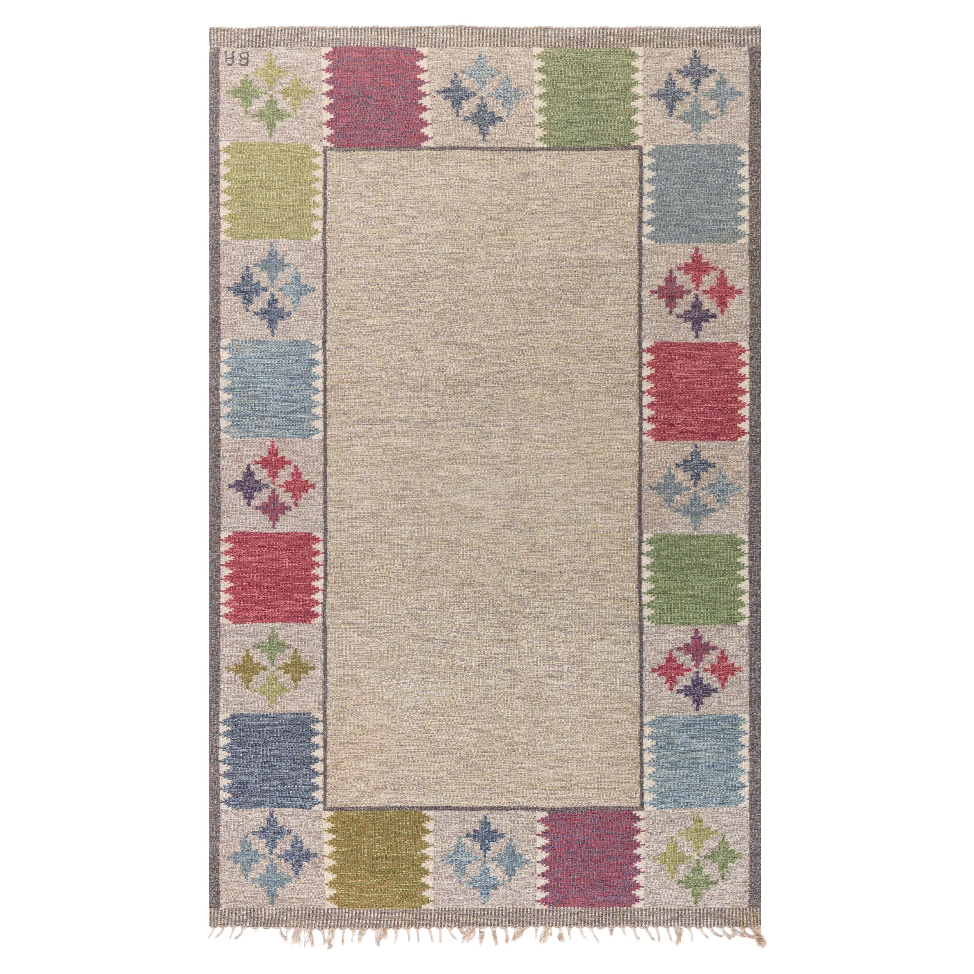 Doris Leslie Blau Vintage Swedish Flat Weave Rug by Bitte Ahlgren, Signed "BA"