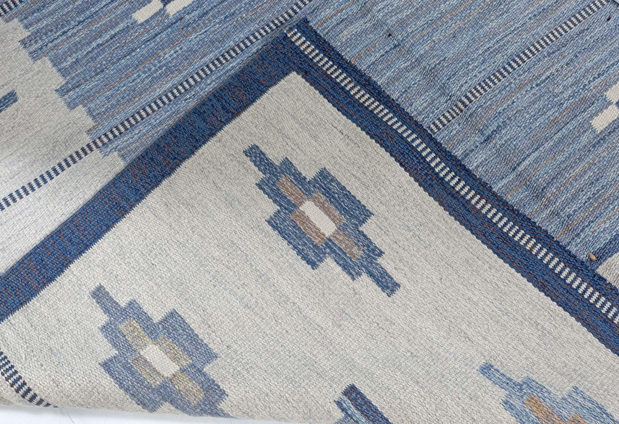Wool Doris Leslie Blau Vintage Swedish Flat-Weave Rug by Erik Lundberg For Sale