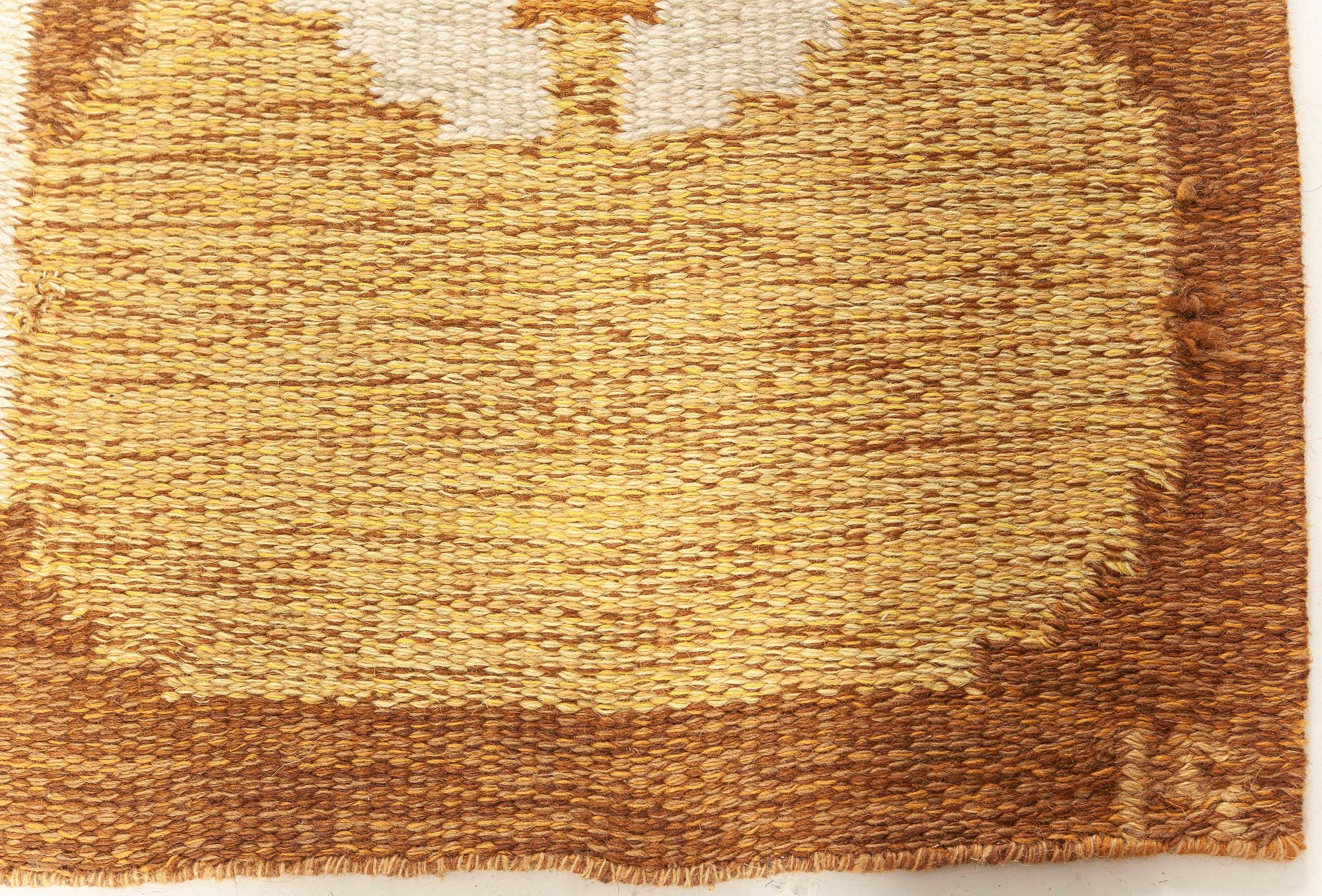 Doris Leslie Blau Vintage Swedish Flat Weave Rug by Ingegerd Silow (Moderne der Mitte des Jahrhunderts) im Angebot