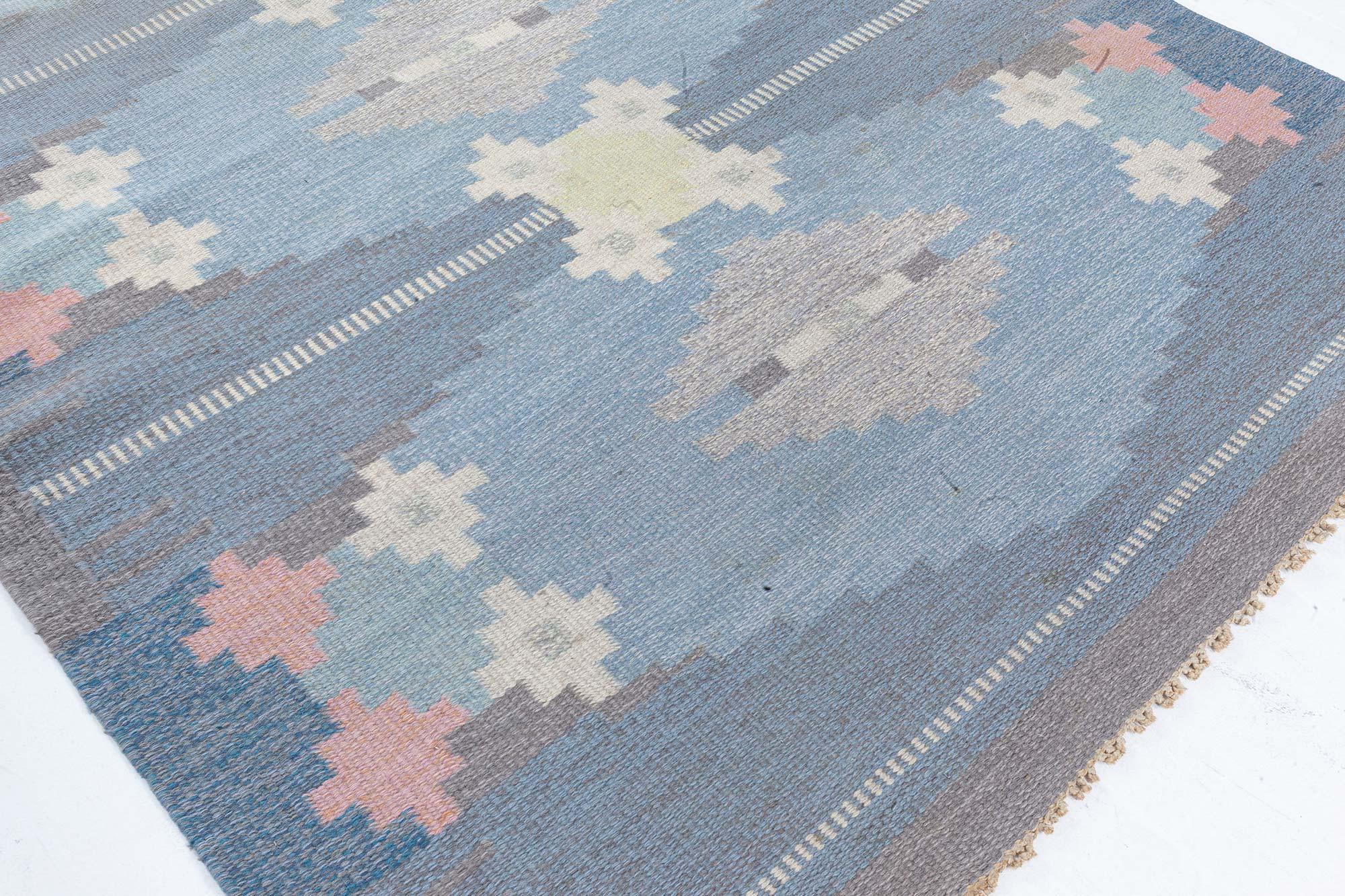 Mid-Century Modern Doris Leslie Blau Vintage Swedish Flat-Weave Rug by Ingegerd Silow For Sale