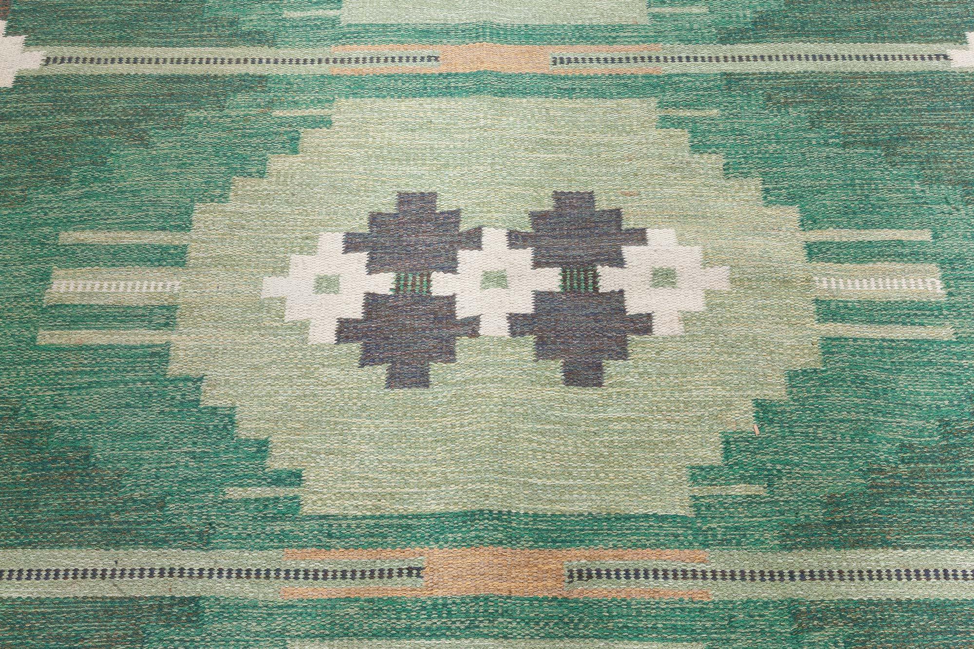 Mid-Century Modern Doris Leslie Blau Vintage Swedish Flat Weave Rug by Ingegerd Silow For Sale