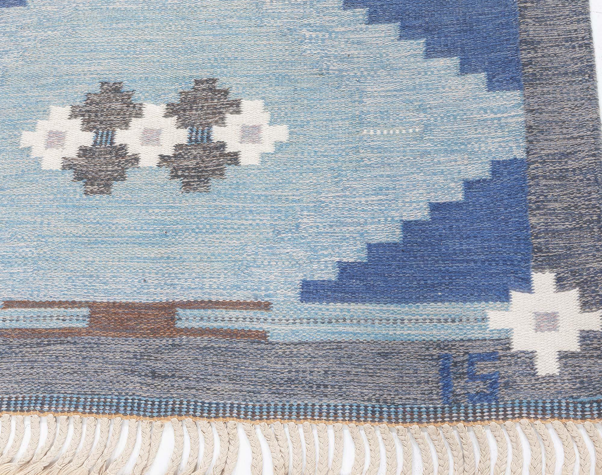 Doris Leslie Blau Vintage Swedish Flat-Weave Rug by Ingegerd Silow Escandinavo en venta