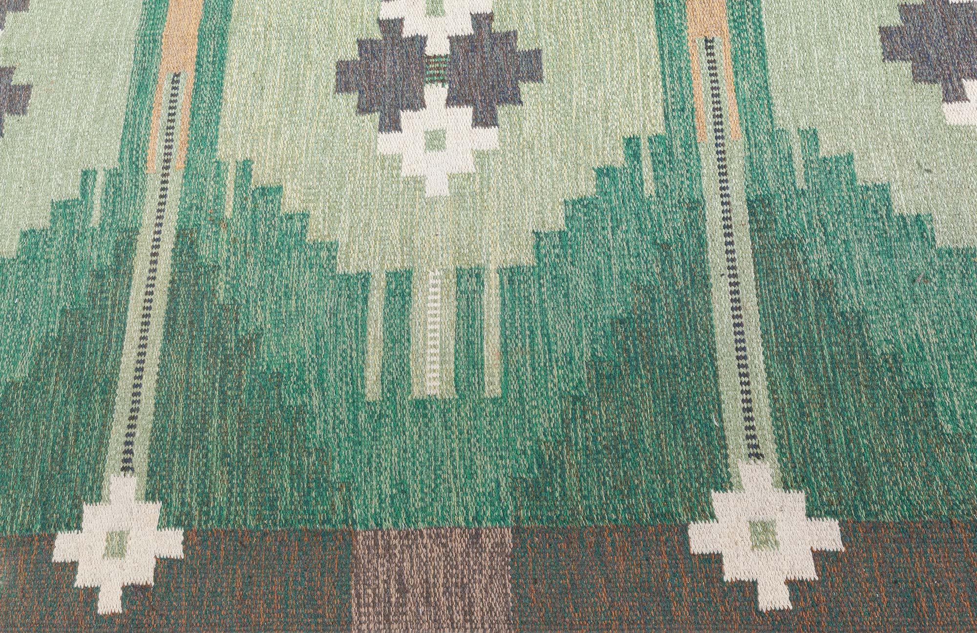 Hand-Woven Doris Leslie Blau Vintage Swedish Flat Weave Rug by Ingegerd Silow For Sale