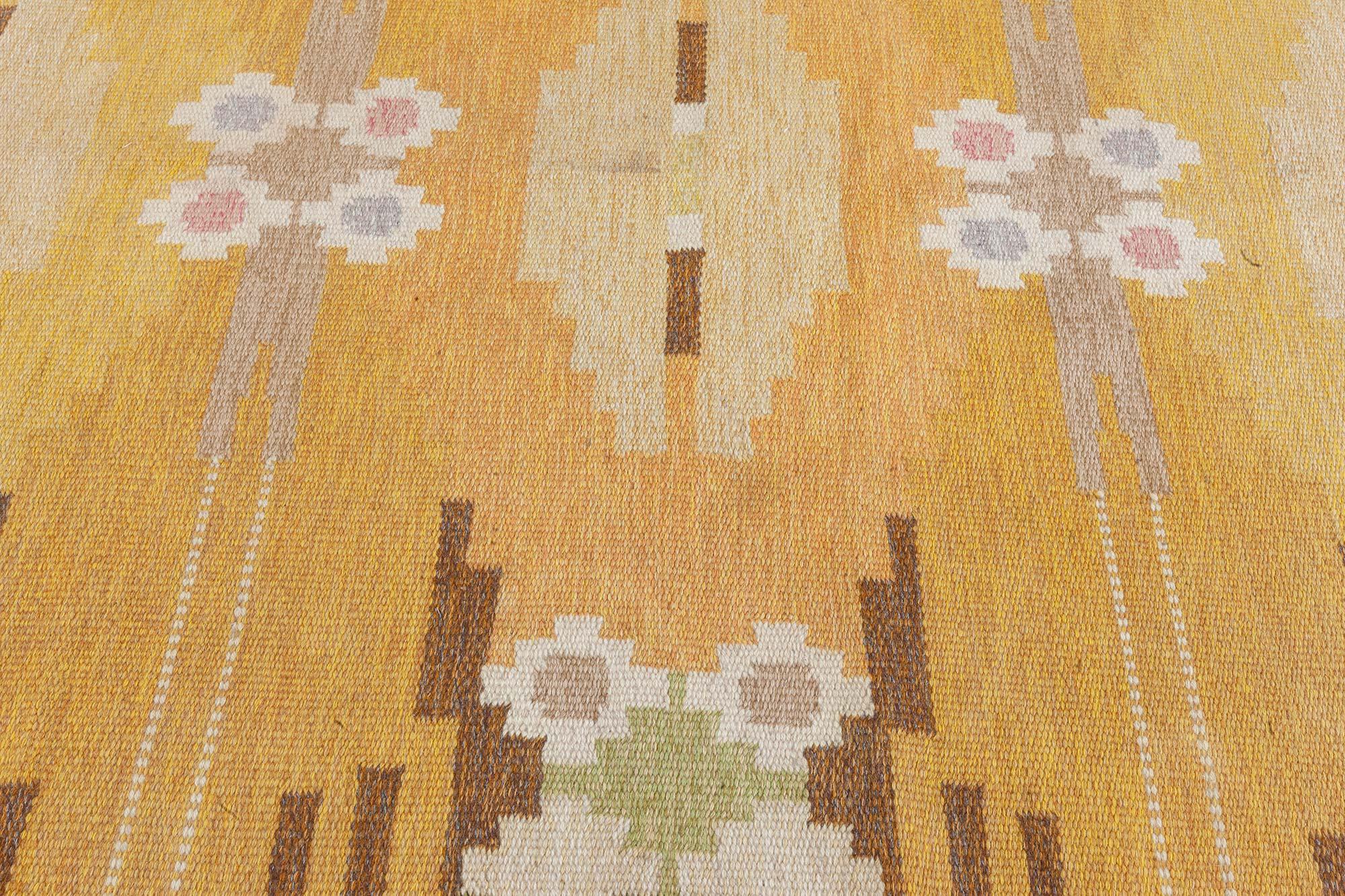 Svedese Tappeto Doris Leslie Blau Vintage Swedish Flat Weave di Ingegerd Silow in vendita