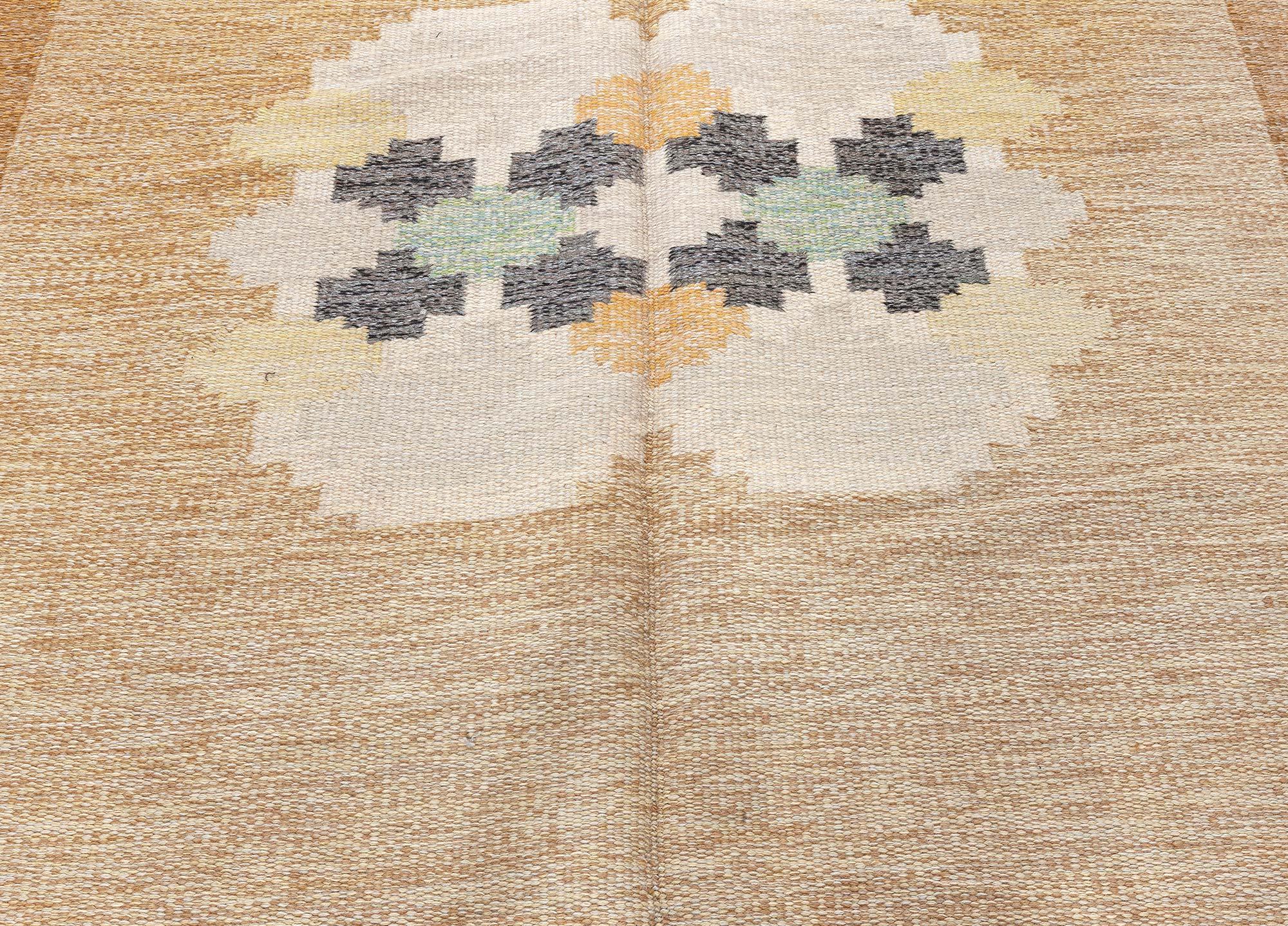 Doris Leslie Blauer schwedischer Flachgewebeteppich von Ingegerd Silow, Vintage (Schwedisch) im Angebot